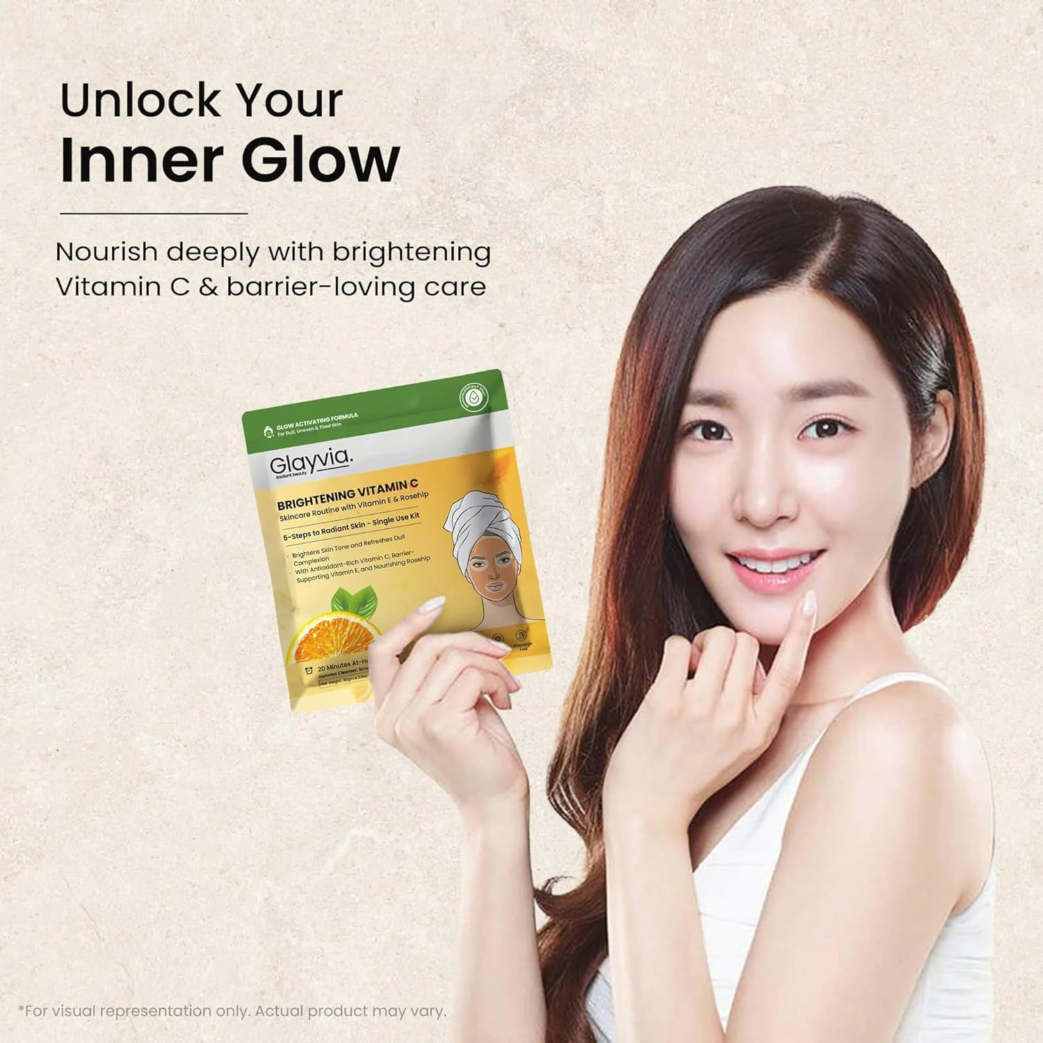 Glayvia Vitamin C Skincare Routine Kit &ndash; 5-Step Single-Use Brightening Routine | Vitamin C + Rosehip + Vitamin E | Fragrance Free, Suplhates Free & Parabens Free | 20-Minute At-Home Facial
