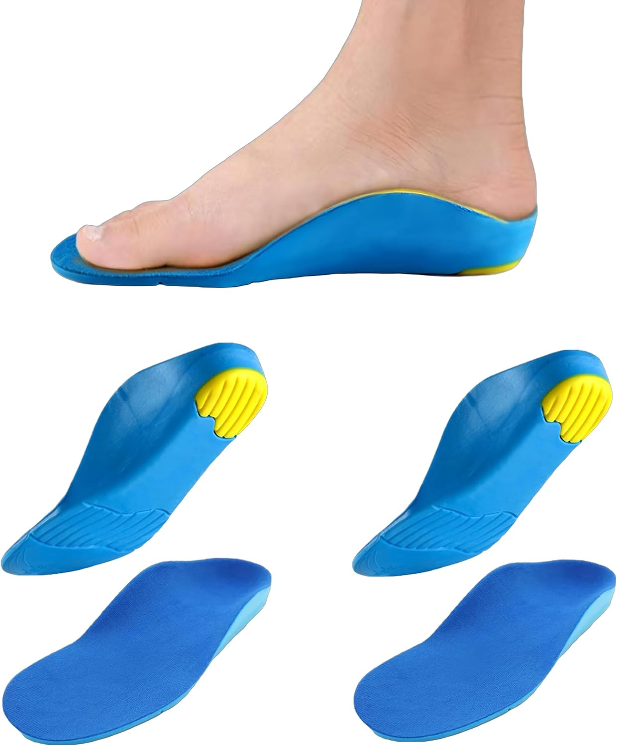 2 Pairs Arch Support Orthotic Insoles | Heavy Duty Arch Support for Plantar Fasciitis & Flat Feet | PU Foam + Gel Heel Cups | Work Boot/Sports/Running Inserts (Blue) (L（EU43-45）) image number 5