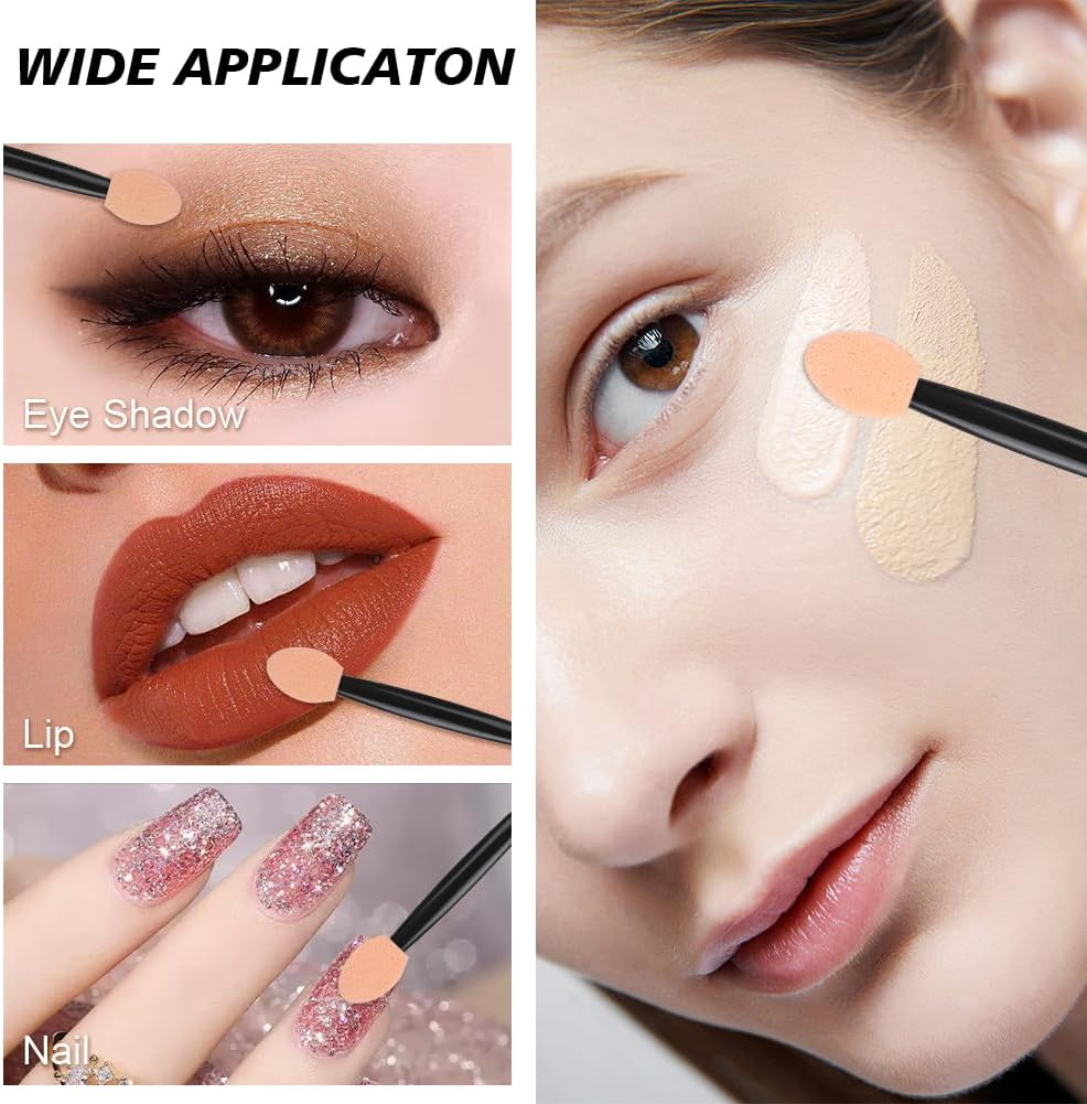 LOPHE 50PCS Sponge Eyeshadow Applicators, Disposable Beige Eye Shadows Sponge Brushes, Dual Sided Eyeshadow Brushes Eye Shadows Sponge Applicators Sticks for Eyeliner Makeup Arts Crafts Art Beauty image number 3