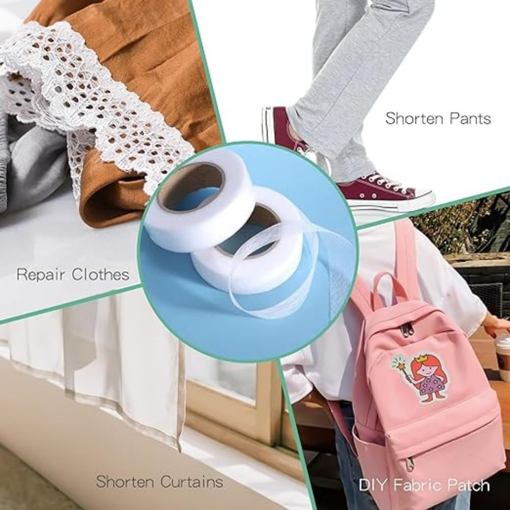 2 Rolls Iron on Hem Tape, Fabric Fusing Hemming Tape - Light Weight Adhesive Web, No Sewing Required,0.6 Inch X 70 Yards,Ironing Adhesive Curtains，Perfect for Bonding and Crafting Projects