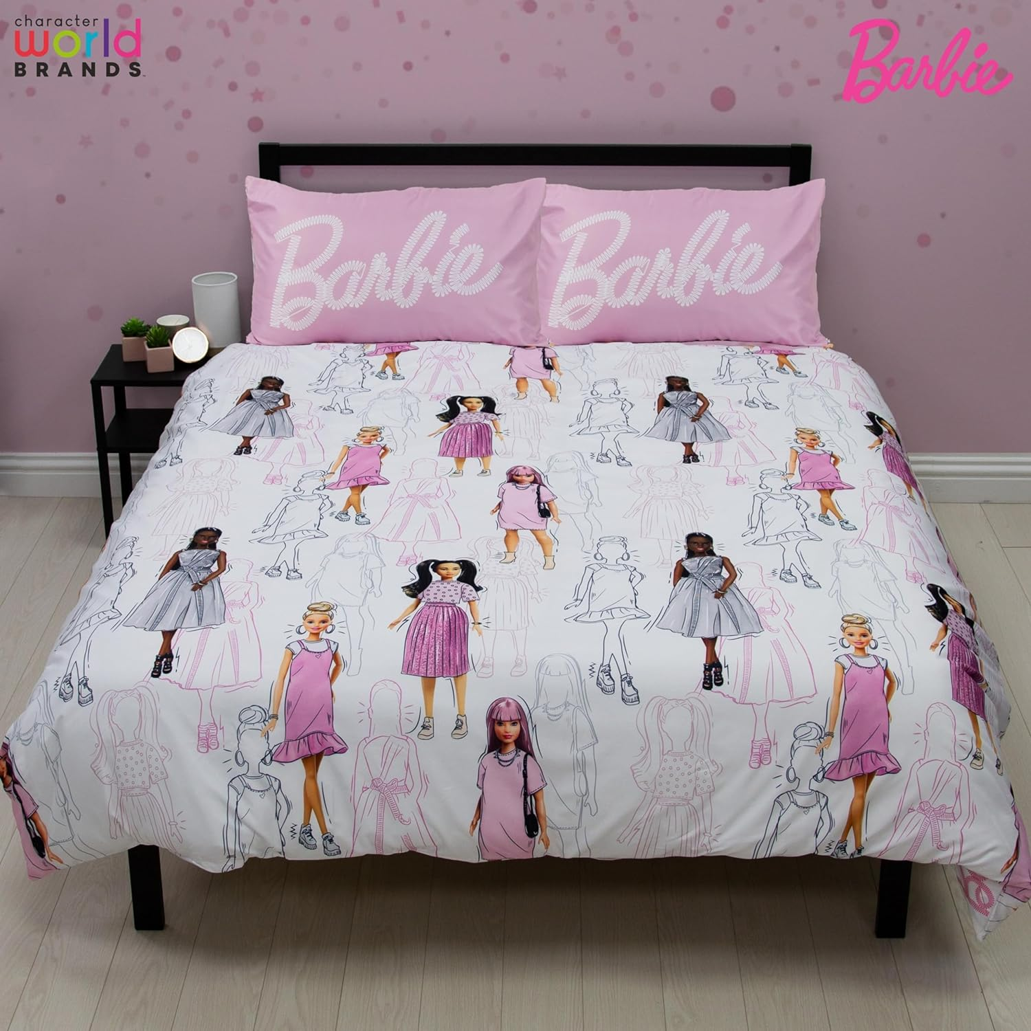 Character World Barbie Official Double Childs Duvet Cover Set | Figures Design Reversible 2 Sided Teens Bedding Including Matching Pillow Cases | Polyester Double Quilt Cover, Pink image number 3