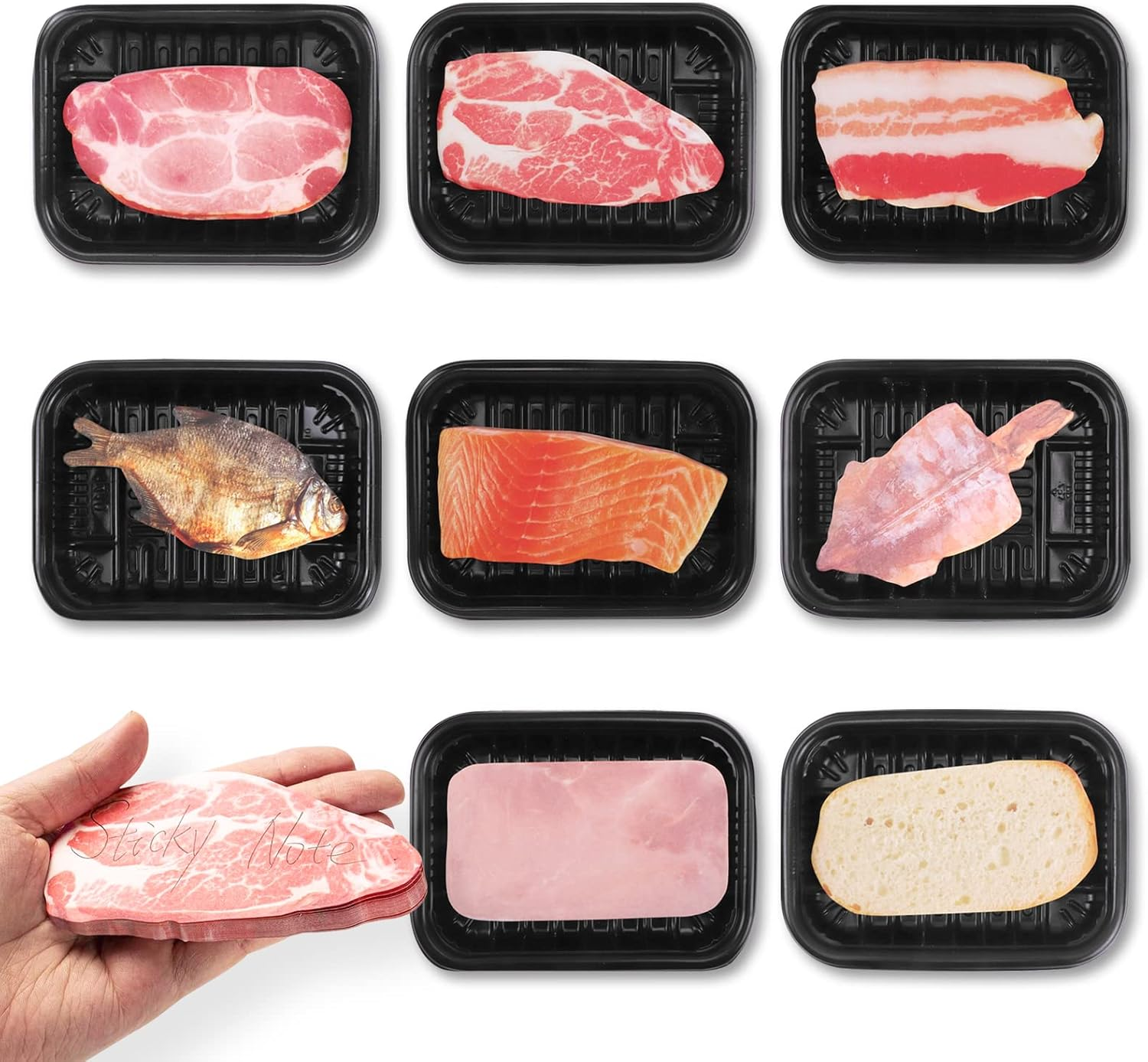 Packs of 8 Novelty Sticky Notes Meat Shape Memo Notes Cute Note Pads Reminder Studying Home Office Supplies image number 5