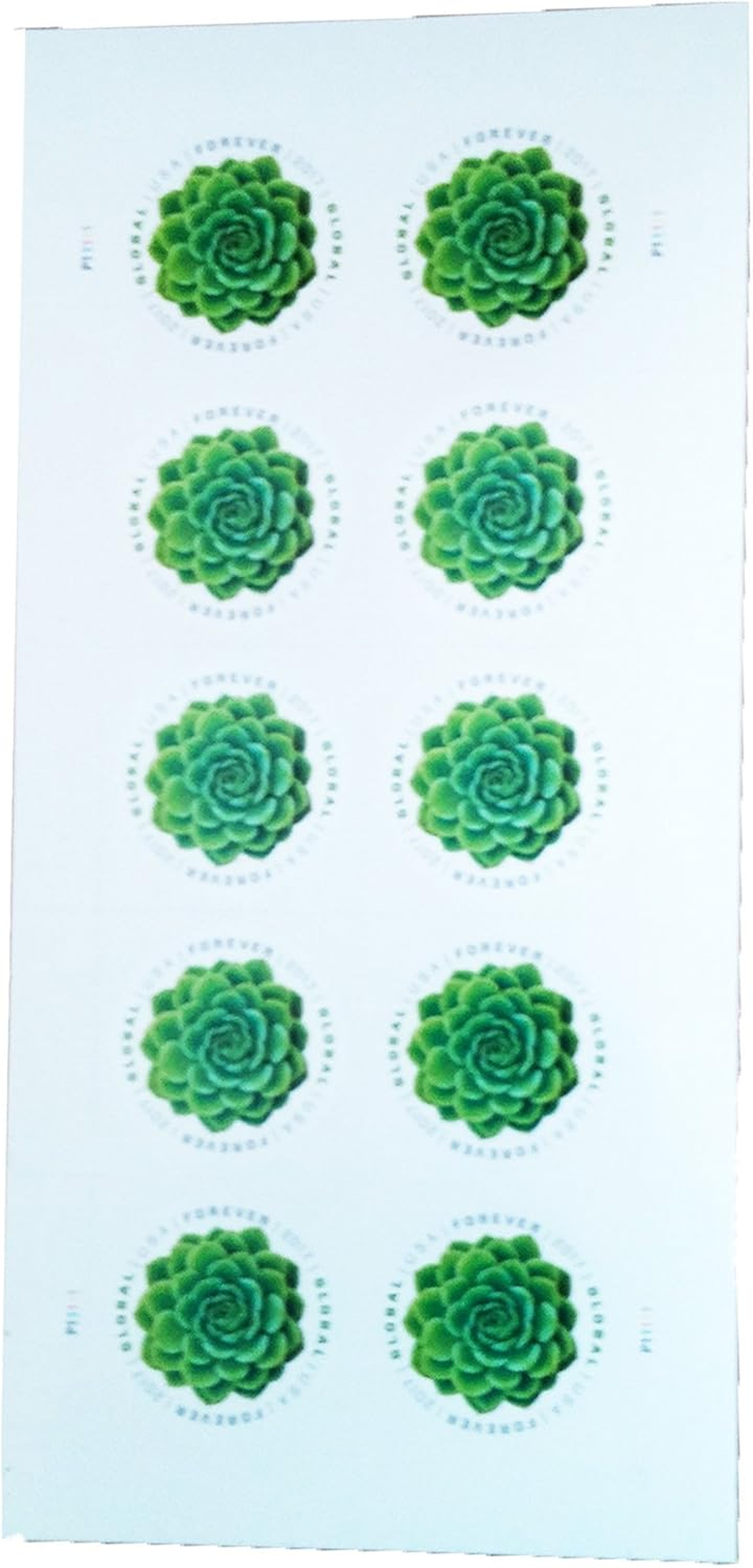 Green Succulent Sheet of 10 Global USPS First Class International Forever Postage Stamps (2) image number 3