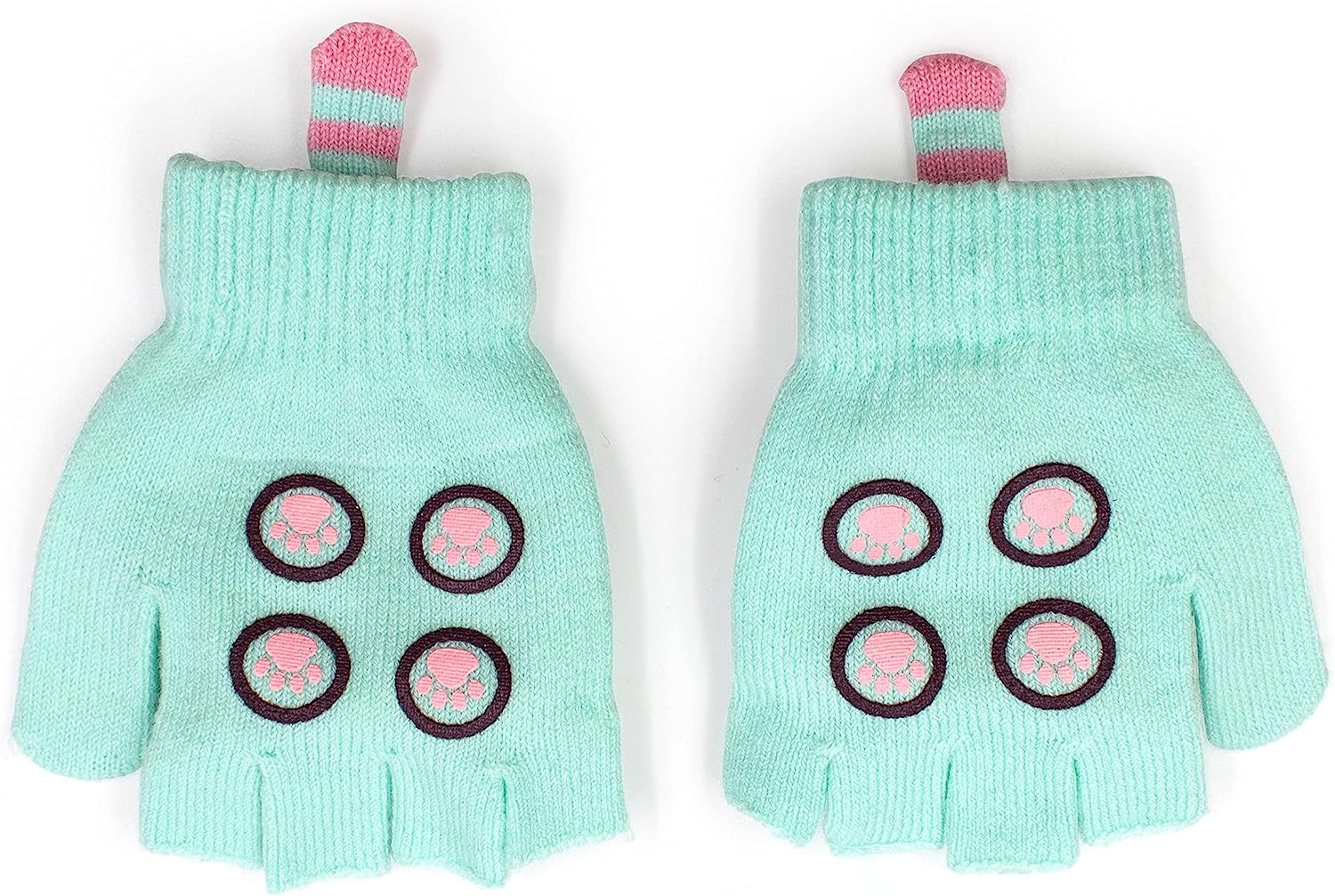Pusheen Cat Mittens Convertible to Fingerless Gloves - Women & Teens Size, Mint Green image number 1