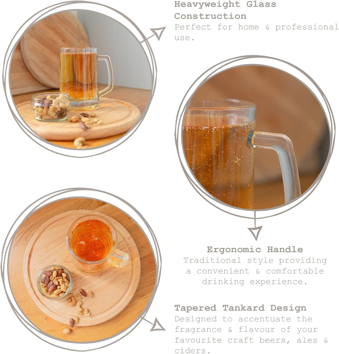 Rink Drink Glass Beer Mugs - Pack of 2-500Ml Large Classic German Style Pale Ale Dishwasher Safe Larger Stein Traditional Beer Tankard Glasses with Handles