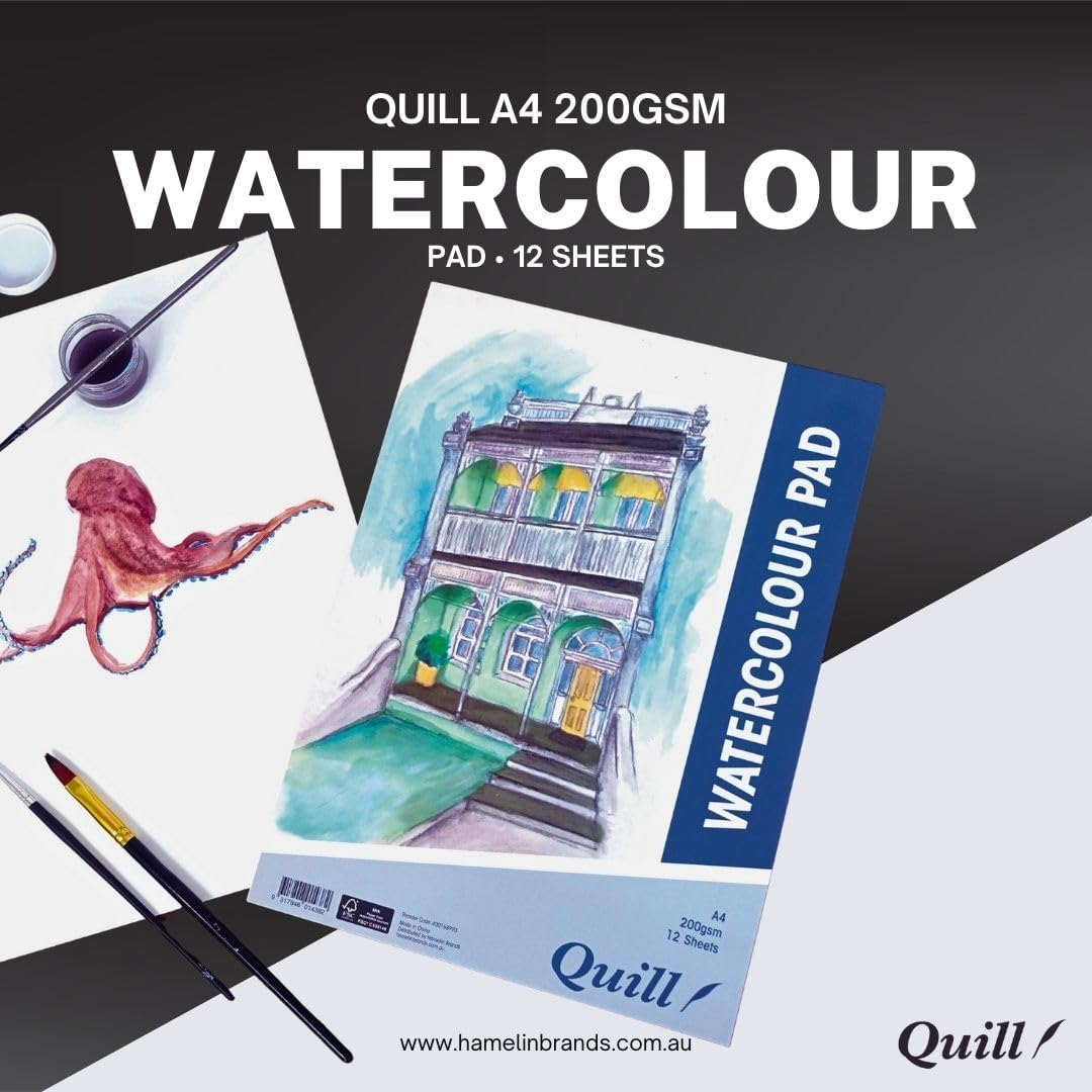 Quill, A4 Watercolour Pad, 200Gsm, 12 Sheets, Portrait Orientation image number 2