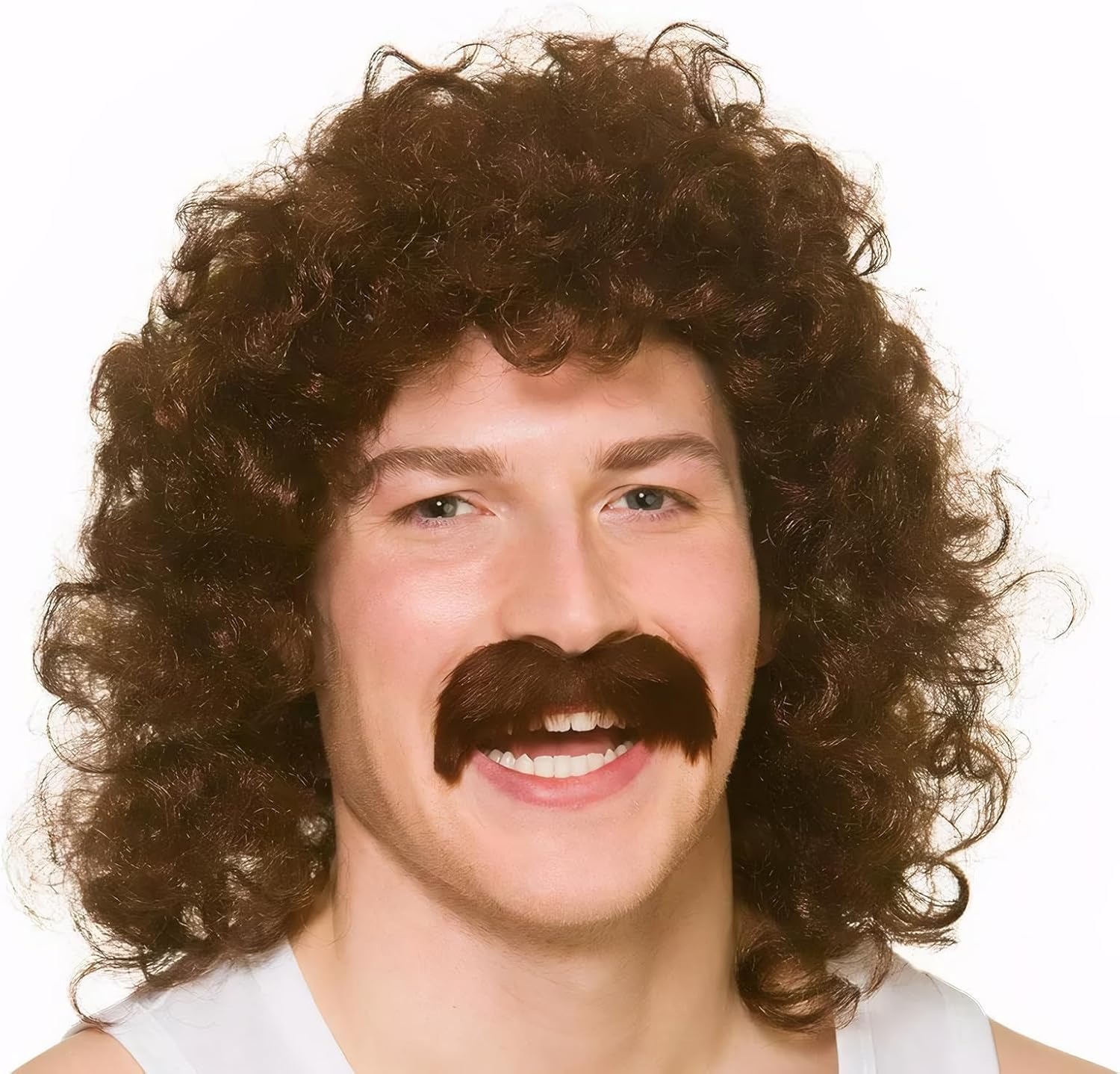 Wigs for Men,80S Wigs,Retro Pop Rock Curly Mens Wig,Suitable for Halloween,Christmas,Birthday Parties,Role Play (Brown) image number 1