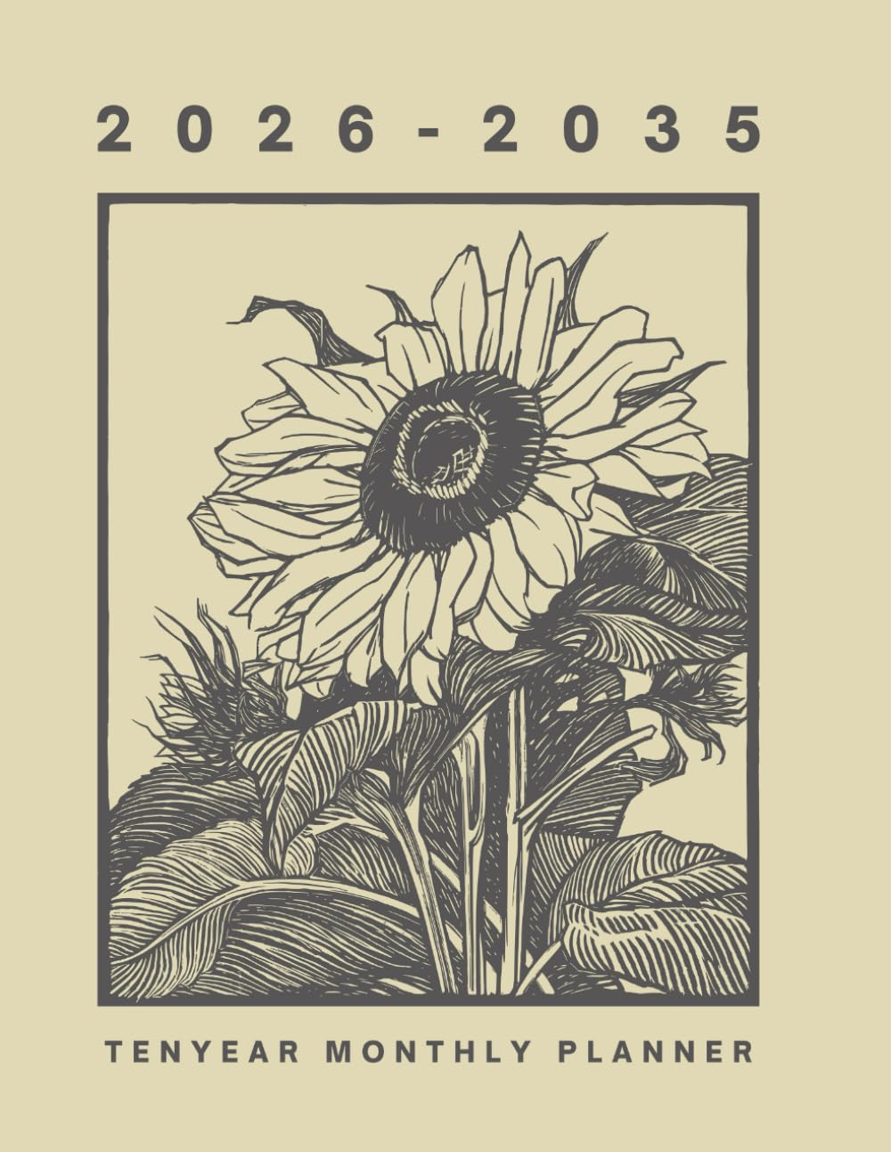 2026-2035 Ten Year Monthly Planner: Vintage Floral Sunflower 10 Year Calendar Organizer Two Pages per Month from January 2026 to December 2035 with Holidays image number 1