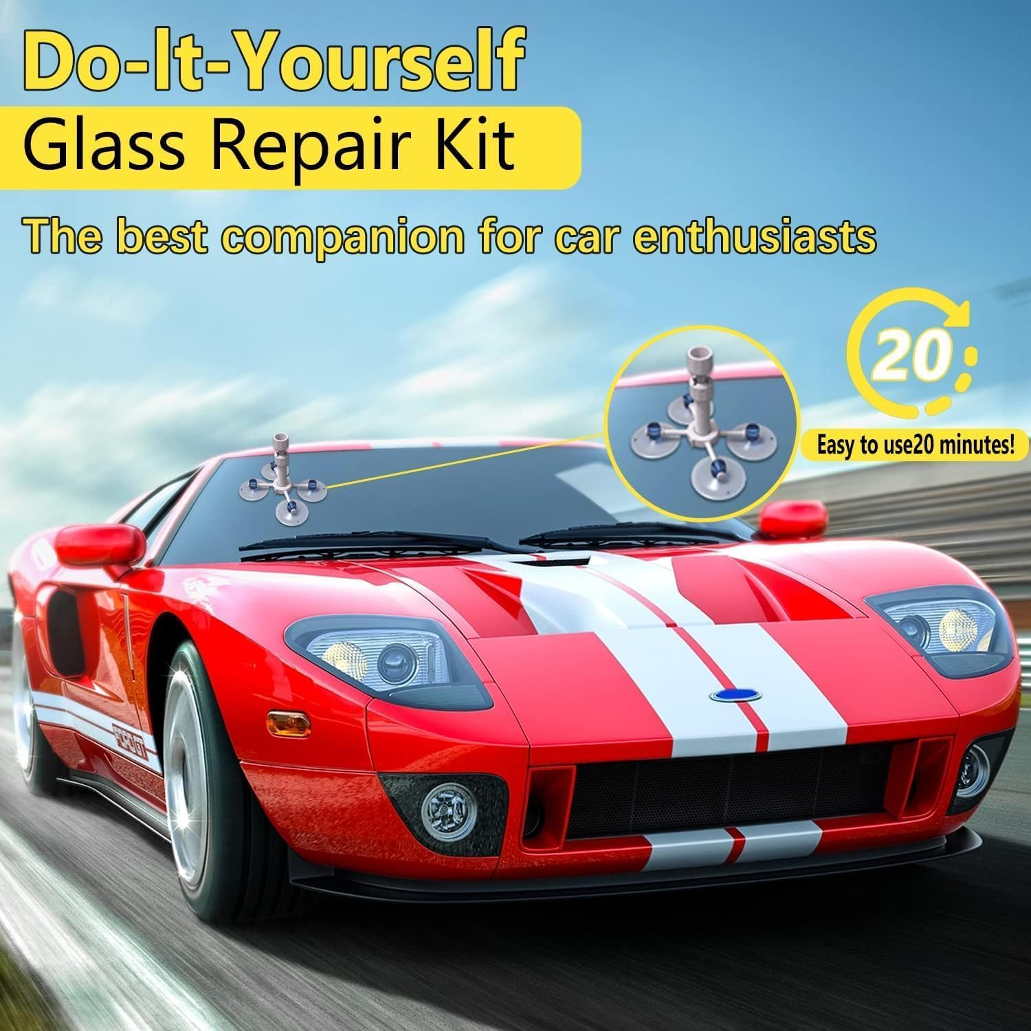 Windshield Repair Kit, Windshield Repair Kit for Chips and Cracks, Car Glass Repair Kit, Cracks Gone Glass Repair Kit, Automotive Glass Nano Fluid Windshield Crack Repair Kit for Chips (Yellow)