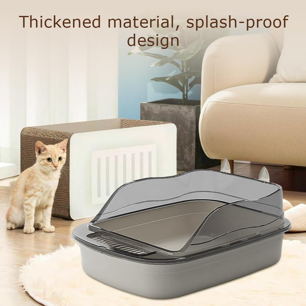 Open Cat Litter Tray Box Kitty Toilet with Extra Large Entry and Splash Guard,Easy Clean,Includes Litter Scoop,Stylish & Spacious Design for Larger Cats,Anti-Leakage,Non-Sticky (Grey) image number 3