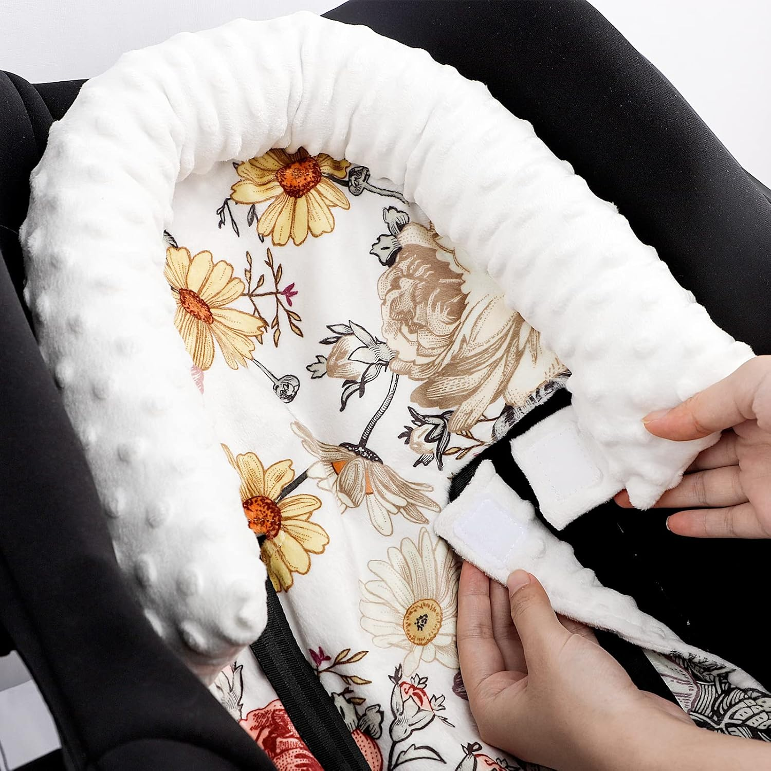 2-In-1 Baby Head Support and Strap Cover for Car Seat, Super Soft Minky Floral Carseat Insert Cushion Headrest for Bouncers, Strollers, Swing image number 3