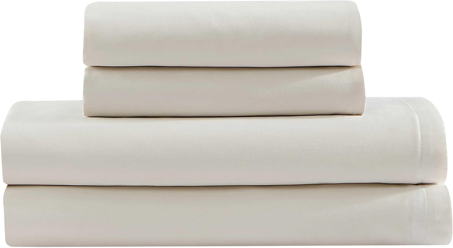 Calvin Klein - King Sheets, Cotton Sateen Bedding Set, Luxuriously Soft Home Decor (Pearl Edge Ivory, King)