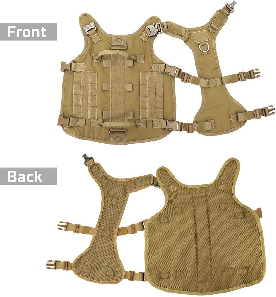 Durable Nylon Dog Harness Military Tactical Dog Harness Pet Training Camping Hunting Harness Vest Medium Large Dog German Shepherd French Bulldog Adjustable Harness,Khaki ,L image number 1