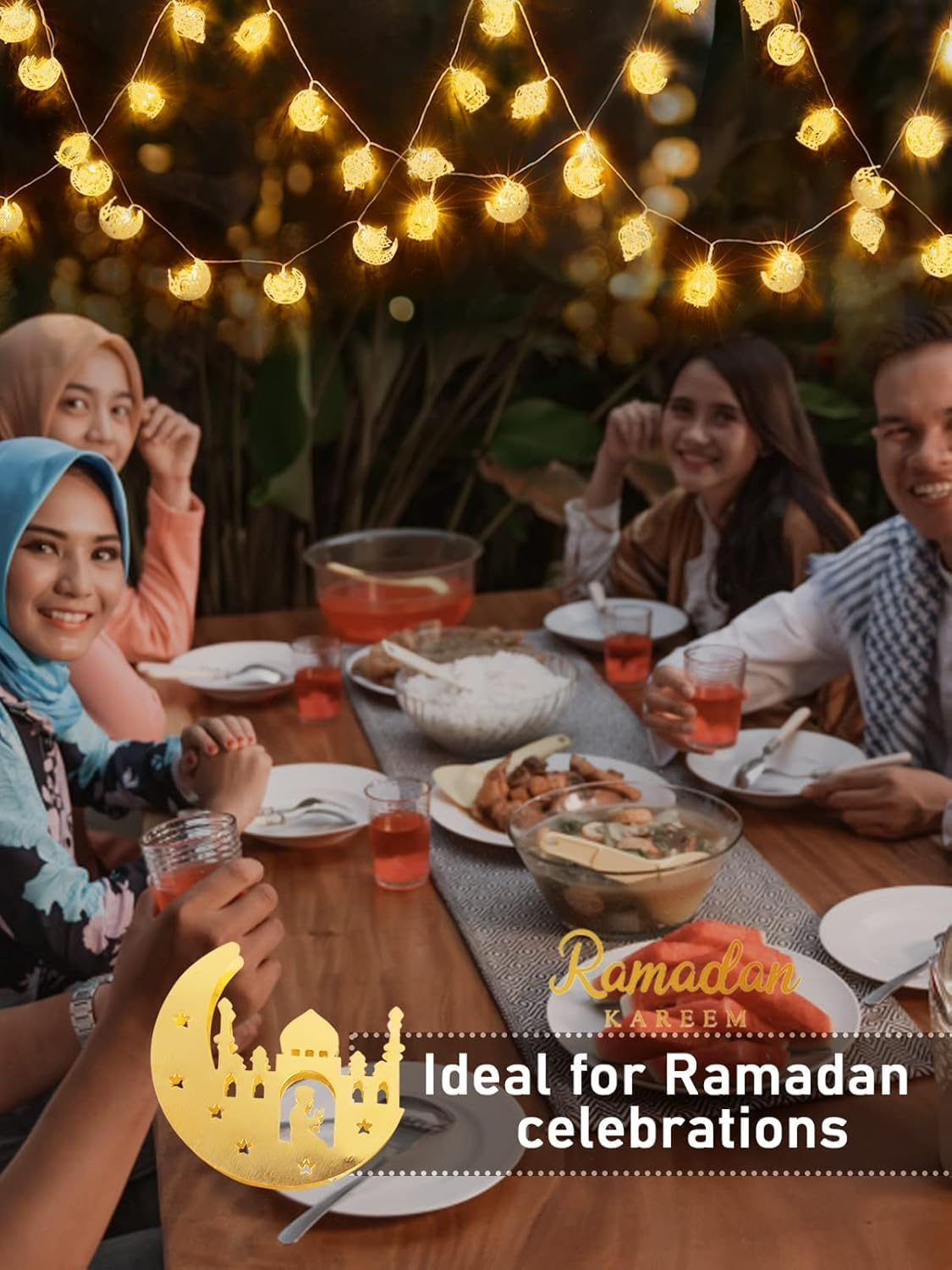 Ramadan Light Decorations, Battery Operated 20 LED EID Mubarak Lights, Bronze Metal Moon Star Lantern String Lights for Home, Mantle, Window, Tree, Bedroom, Classroom Decor image number 1