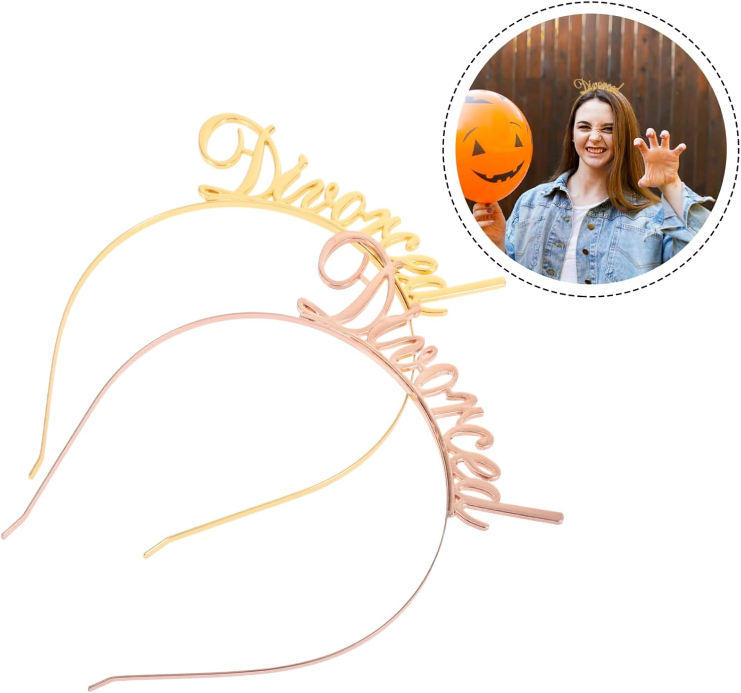 HONITANO Pack of 2 Divorced Party Hair Accessories Metal Headband with Letters Women'S Gold Rose Gold Lightweight Durable Accessory for Divorce Party and Festive Occasions image number 5