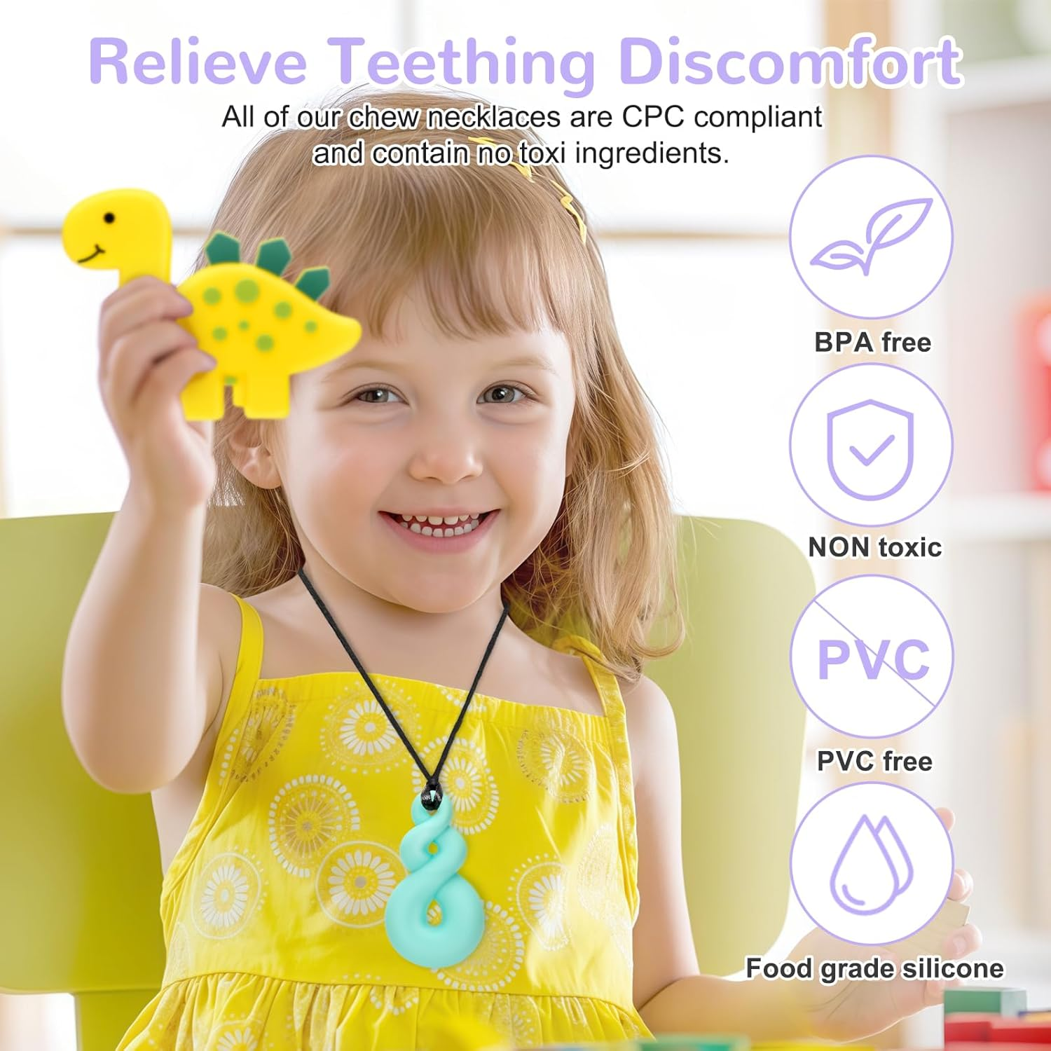 Chew Necklaces for Adults and Babies - Pony 5-Piece Set, Bpa-Free Silicone Sensory Chew Necklaces for Anxiety Relief, with Massage Blocks to Relieve Teething Pain, Stimulates Oral Movements image number 2