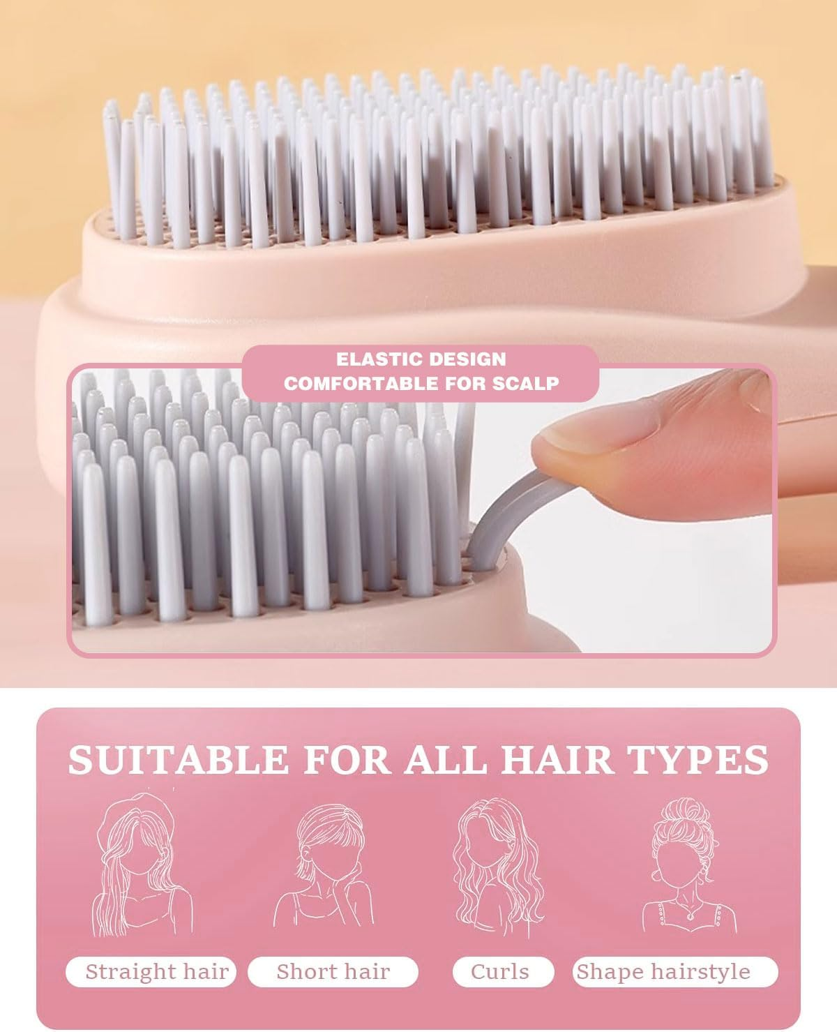 BPTRKOM 1 X Detangling Brush without Pulling - Sustainable Curling Brush with Retractable Teeth - for All Hair Types Including Curls & Scalp Massage (White) image number 1
