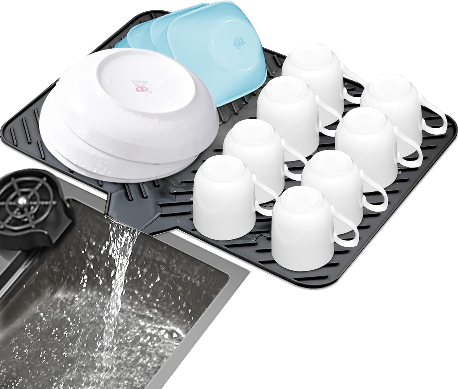 Luxet Silicone Dish Drying Mat with Built-In Drain Lip - Hygienic Drying Pad - Sturdy Compact Easy to Clean Tray Protects Surfaces Prevents Water Build up - 23 X 17 (White)