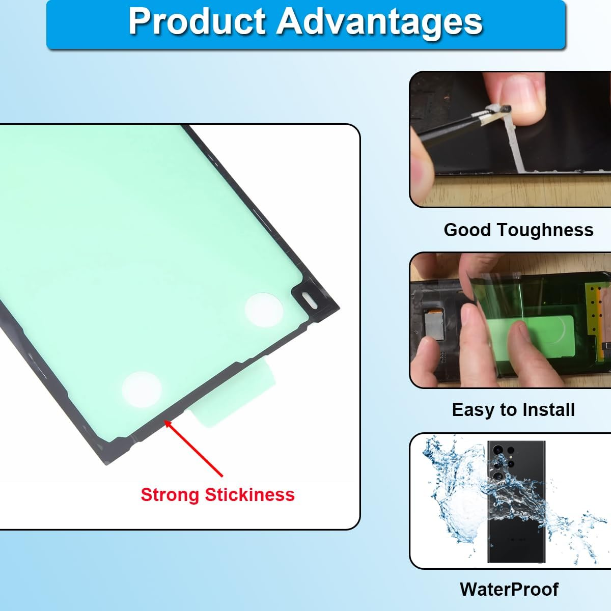 ZHUROUPU Back Battery Door Cover Adhesive Tape for Samsung Galaxy S23 Ultra 5G SM-S918B, Battery Cover Waterproof Film Adhesive for Samsung Galaxy S23 Ultra SM-S918U S918W S918E (2 PCS) with Tools - For Samsung Galaxy Note 20 Ultra image number 3