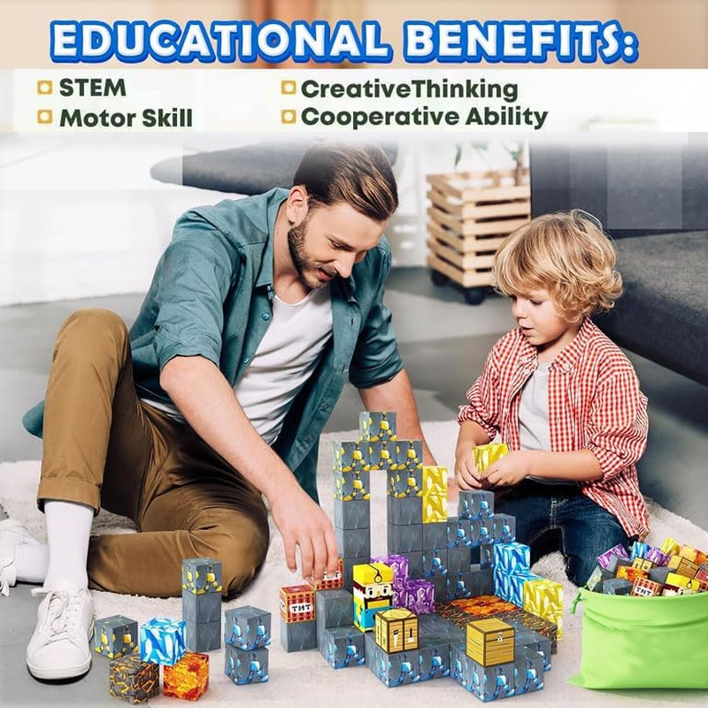 100PCS Magnetic Blocks-Build Mine Magnet World Set for Boys & Girls Age 3-8, STEM Sensory Toys for Toddlers Gifts for 3+ Years Old Girls Boys,Magnet Cubes Creative Kids Games Kids Toys (0.8IN/2CM) image number 4