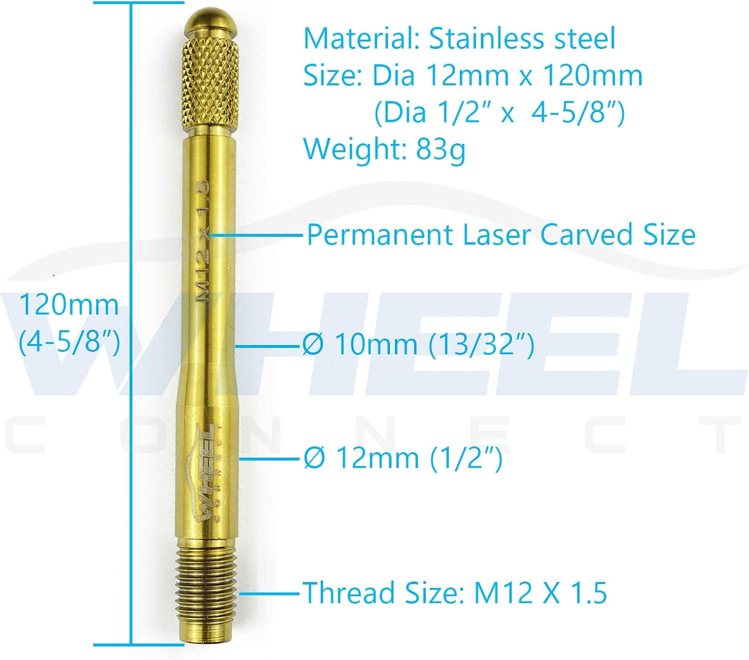 WHEEL CONNECT Wheel Alignment Pin, M12X1.5, Wheel Hanger, Rim Stud Pilot Pin,Guide Studs. Tool for Changing Tires on Cars with Lug Bolts. Made of Stainless Steel. Metric 12 X 1.50. image number 2