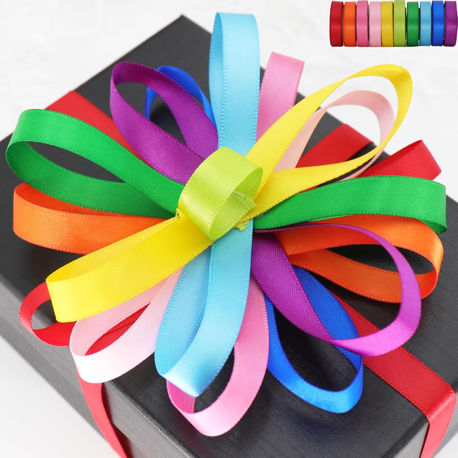 GROWDXZ Rainbow Colorful Ribbon 3/8 Inch Double Face Satin Ribbon for Gift Wrapping DIY Crafts Birthday Party Decoration 10 Rolls Total 50 Yards image number 6