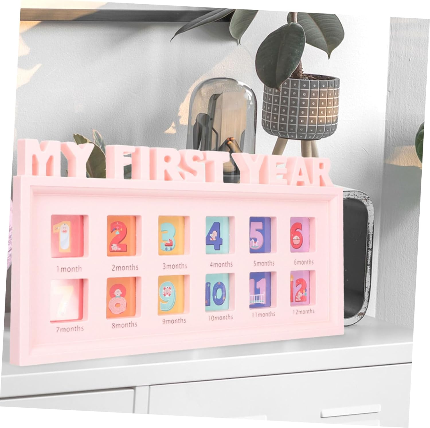 Growth Record Photo Frame Month Milestone Collage for Newborn Pictures Durable Modern Design First Year Memories image number 6