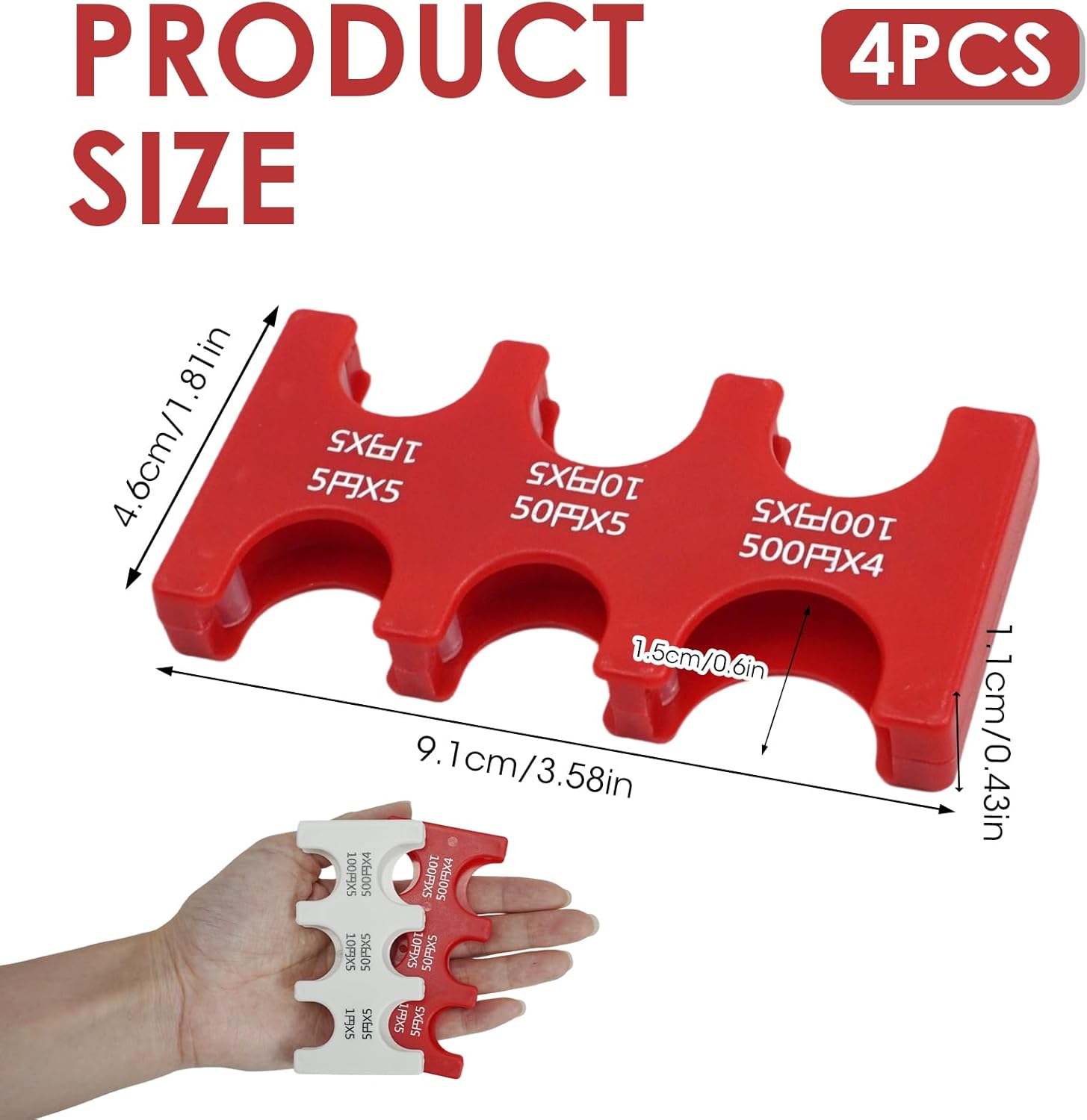 4 Pcs Japanese Yen Coin Holder, Hard Case Organizer with 6 Individual Slots, Portable JPY Coin Storage and Dispenser for Travel Shopping, Holds 1/5/10/50/100/500 Yen Coins (Black, Red, White, Clear) - Black\Red\White\Clear image number 3