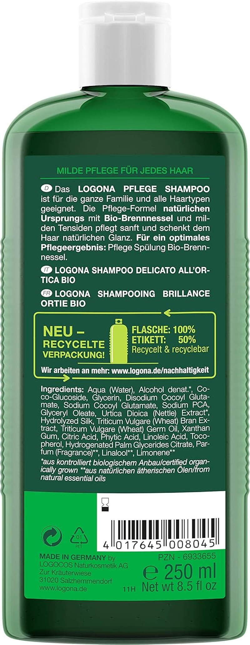 Logona Essential Shampoo Nettle, 8.8 Fl Oz (250 Ml) X 1 image number 4