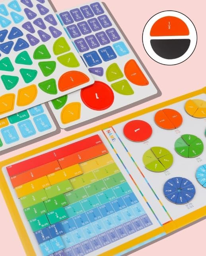 1Pcs Magnetic Fraction Educational Puzzle,Magnetic Fraction Tiles and Fraction Circles with Pen, Book Puzzle for Children Math Fraction Manipulatives Elementary School. image number 3