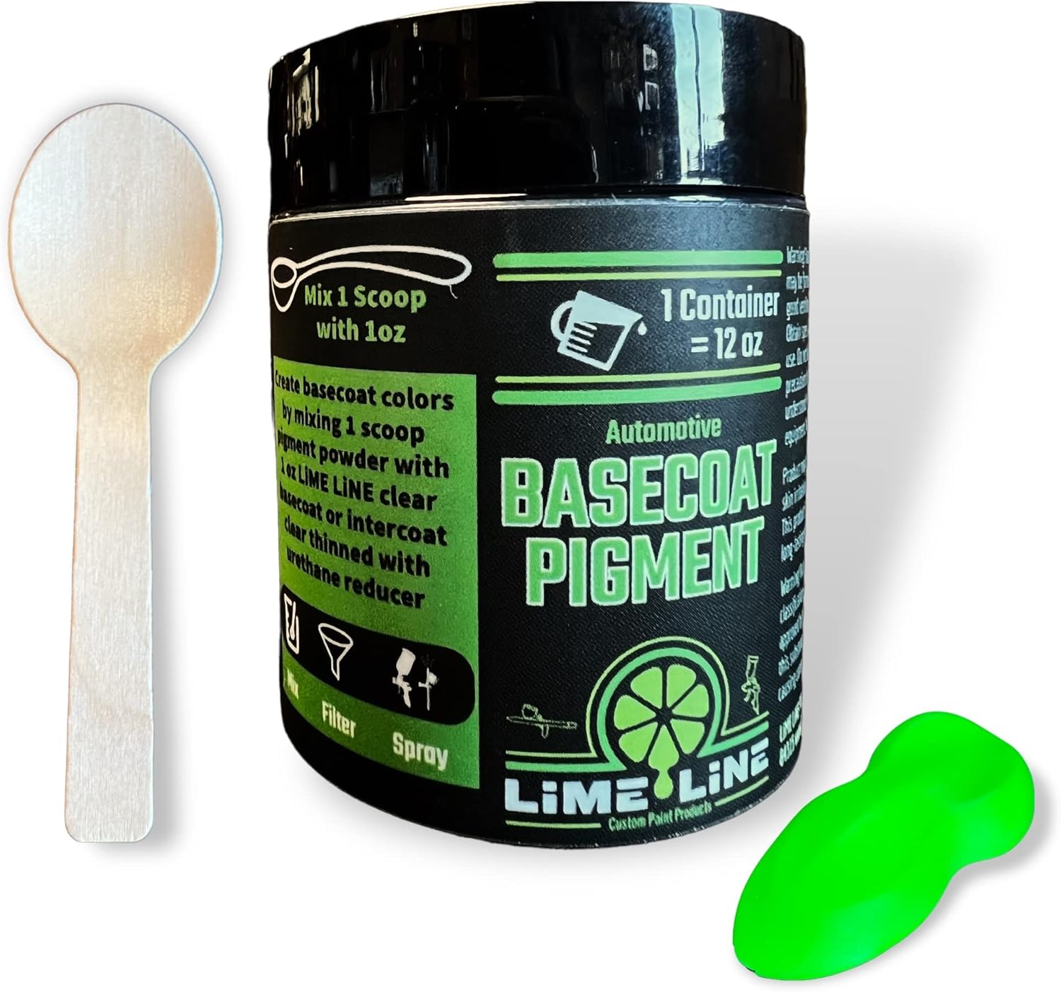 Lime Line Base Coat Maker Pigment Powder, Automotive Grade, Basecoat (Yellow Glow in the Dark)