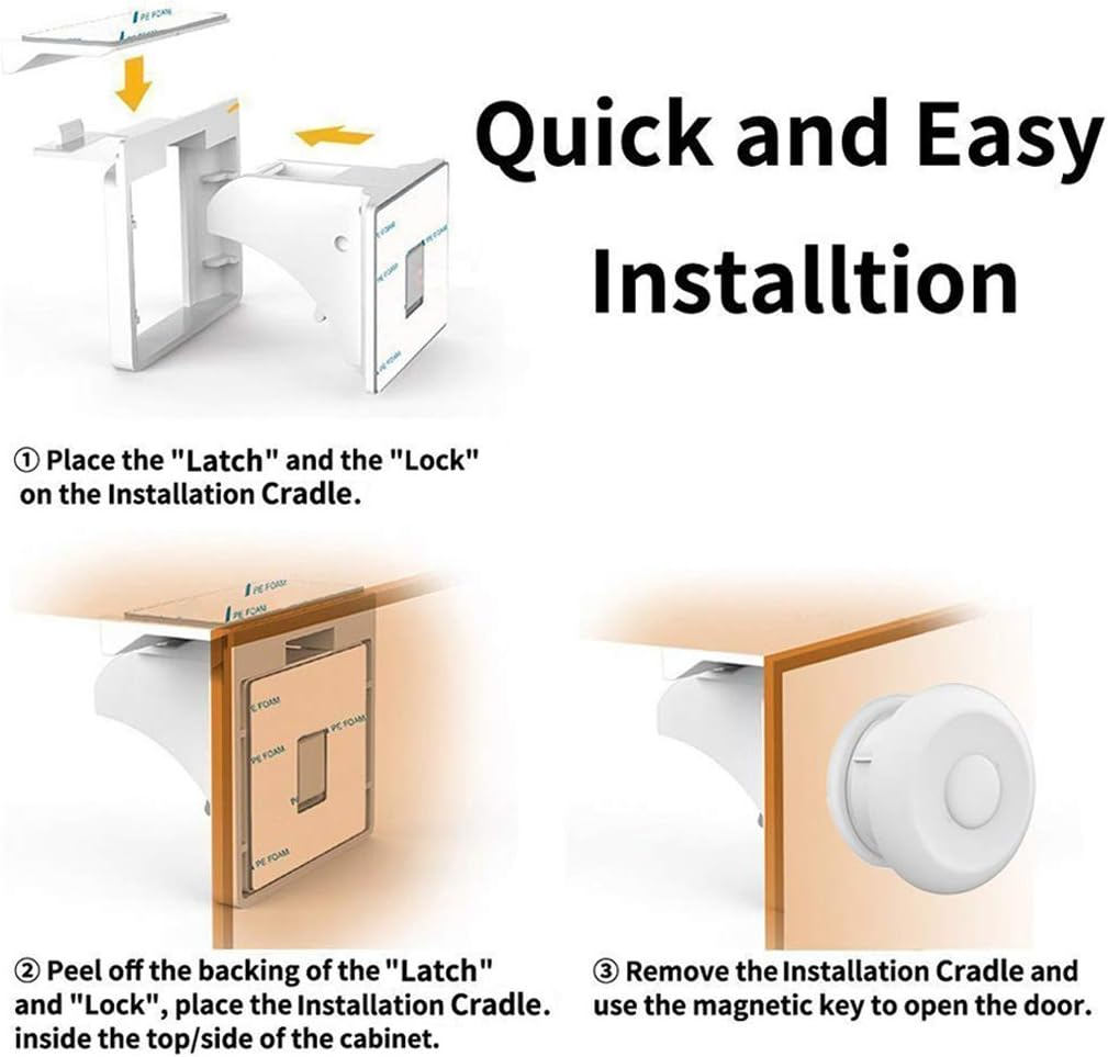 Magnetic Child Safety Cupboard,8 Pack, Locks with 2 Keys, Babyproof Your Cabinets and Drawers, No Drilling or Screws Needed, Includes 1 Child Safety Lock for Knobs