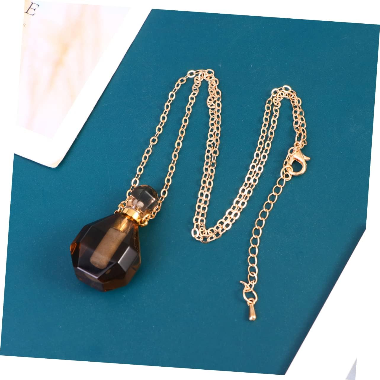 STOBAZA 2Pcs Natural Crystal Fluorite Perfume Bottle Pendant Necklace Essential Oil Container Metal Chain for Perfume Atomizer Bottle and Home Decorative Accessories image number 2