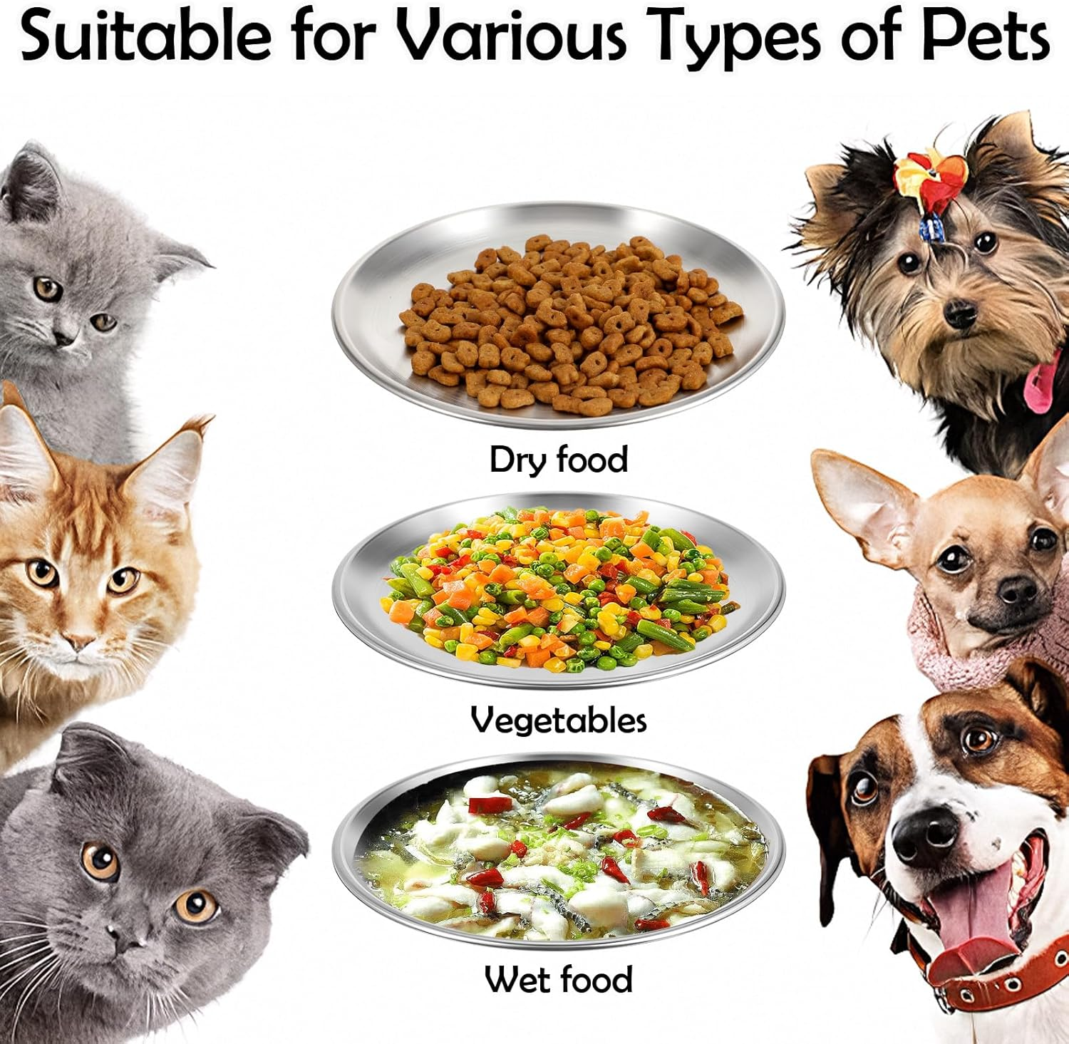 Guduling 2 Pcs Shallow Cat Food Dish, Stainless Steel Pet Bowl,Flat Cat Bowl, Stainless Steel Cats Plate for Whisker Fatigue Friendly Outdoor Small Cats Dogs Puppy image number 4