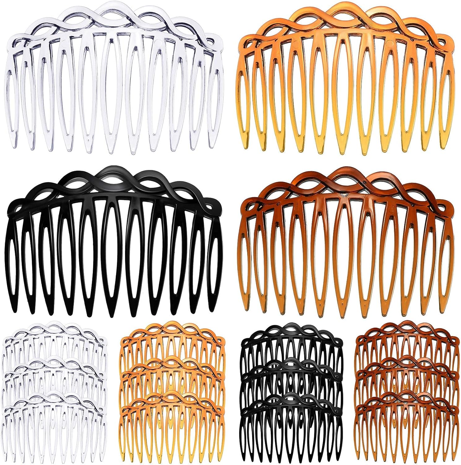 WILLBOND 16 Pieces Women Hair Comb Accessories French Hair Side Combs Plastic Twist Decorative Comb Clips for Women Bridal Wedding Veil Teeth(Black, Transparent, Light Coffee, Dark Coffee) image number 2