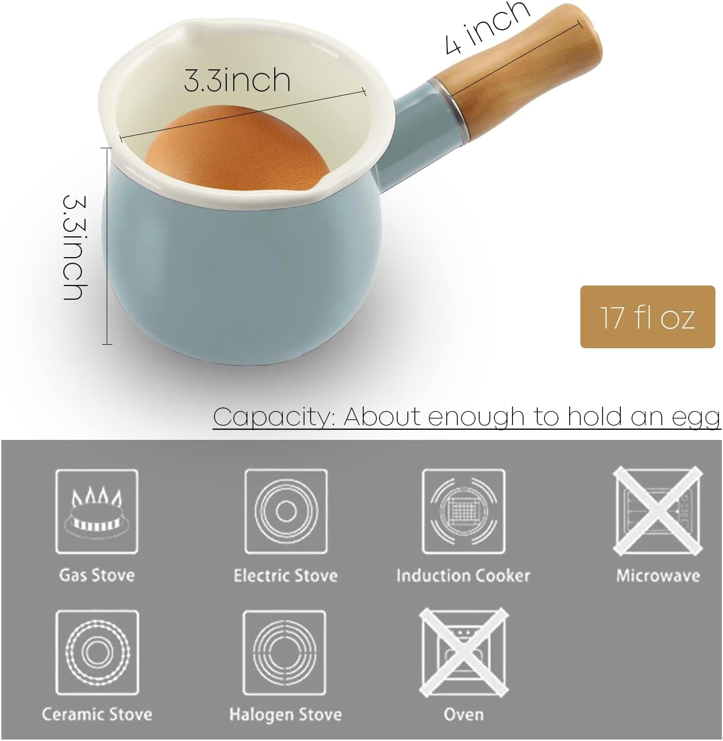 0.6Qt Mini Enamel Milk Pot Insulated Wooden Handle 2 Pour Spouts Small Food Warmer Cute Saucepan (D015,Mint Green) image number 3