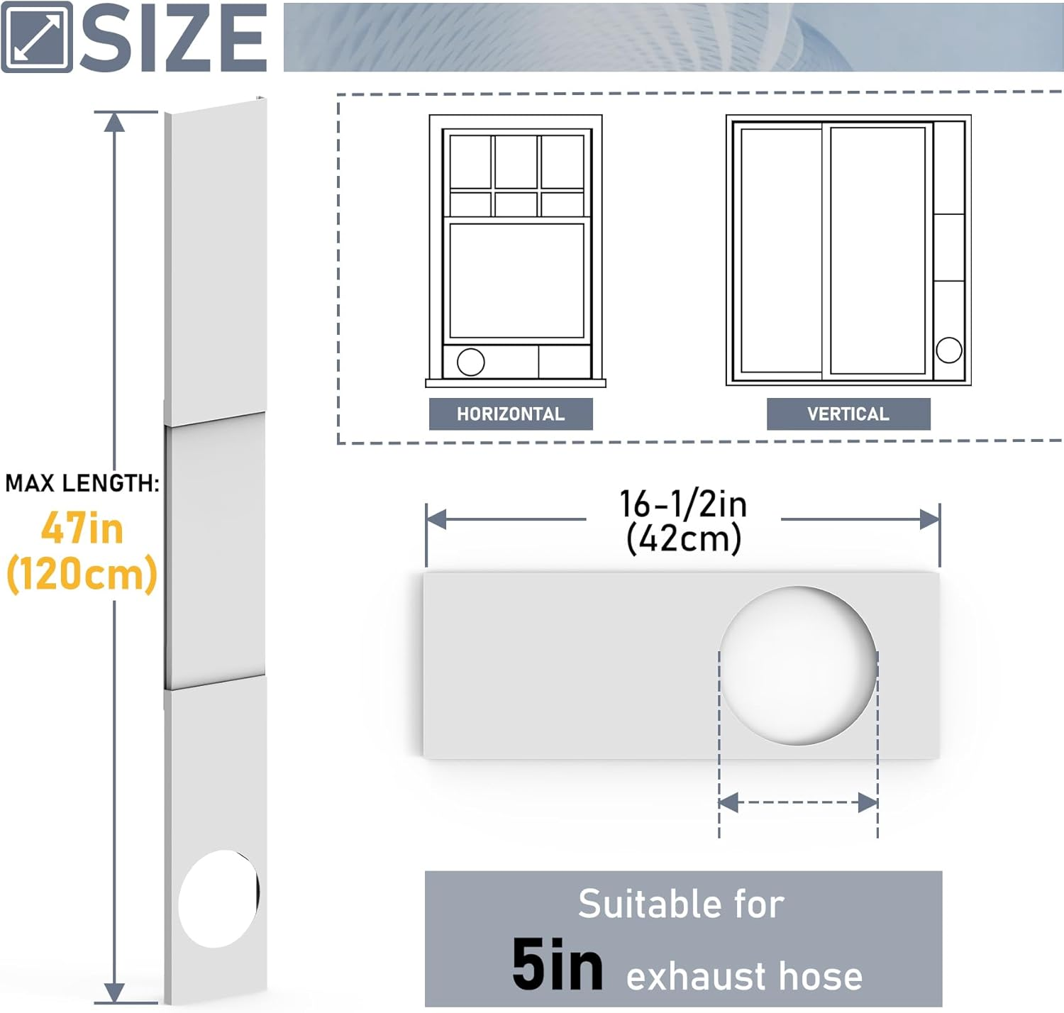 Flamorrow Portable Air Conditioner Window Seal Plates Kit for 5" Diameter Exhaust Hose, Universal Portable AC Window Vent Kit for Sliding & Hung Windows, Adjustable Length Sealing Panels up to 47" image number 4