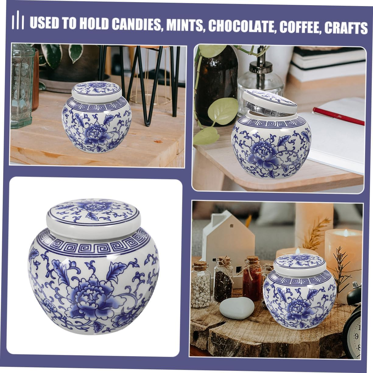 CIYODO 2Pcs Blue and White Porcelain Ceramic Canister Set, Airtight Household Tea and Spice Storage Jars, Traditional Chinese Style Multi-Function Tea Container for Kitchen and Home Use