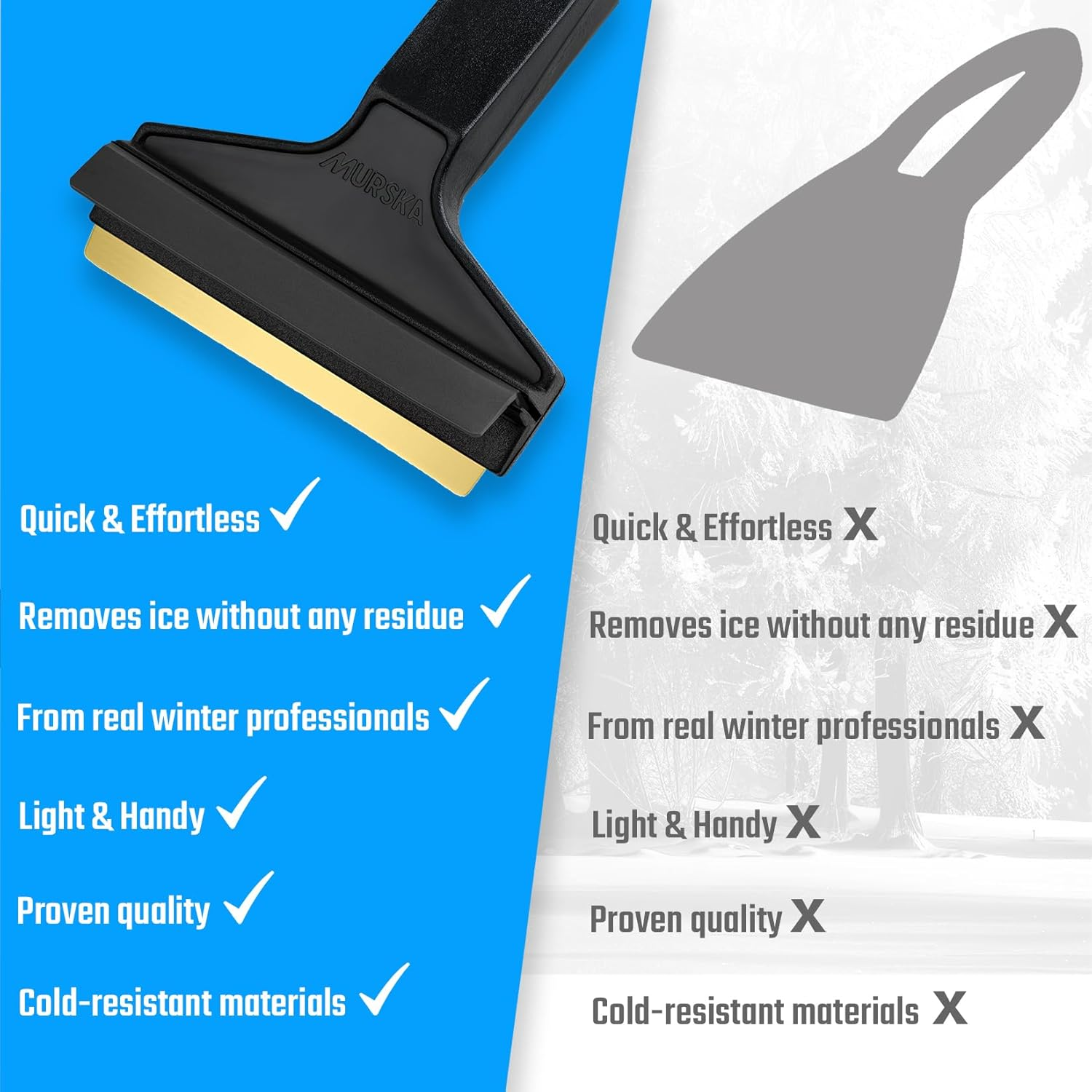 Ice Scraper Car &ndash; Brass Windscreen Scraper Car &ndash; Fast, Effortless & Gentle &ndash; Premium HIPS &ndash; Murska with Brass Blade & Rubber Lip &ndash; Efficient & Safe Snow Scraper Car &ndash; from Finland Black - Lp A053 Black/Blue image number 5
