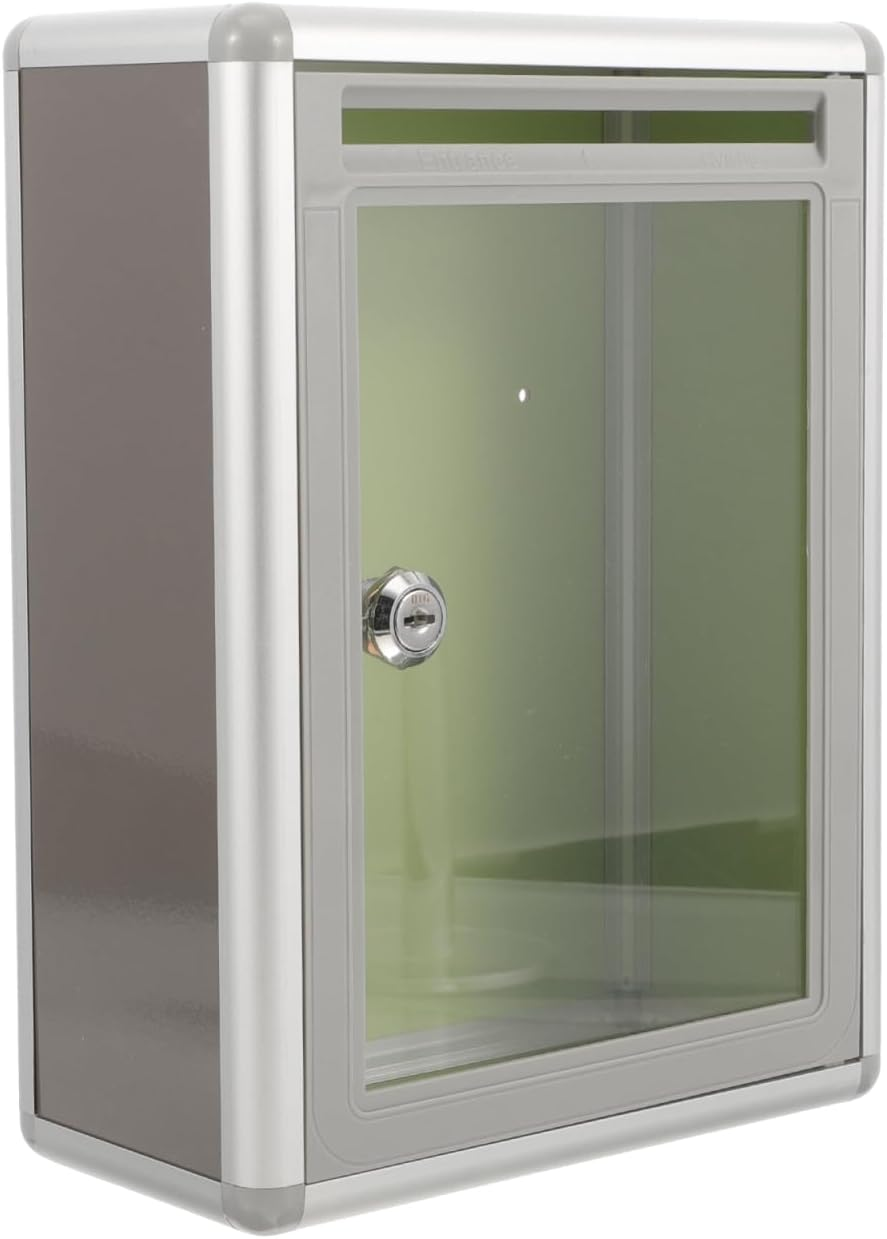 STOBOK Transparent Mailbox, Acrylic Suggestion Box with Slot and Lock, Wall-Mount Complaint Box for Collecting Mail Office & School Use, Dark Grey image number 4