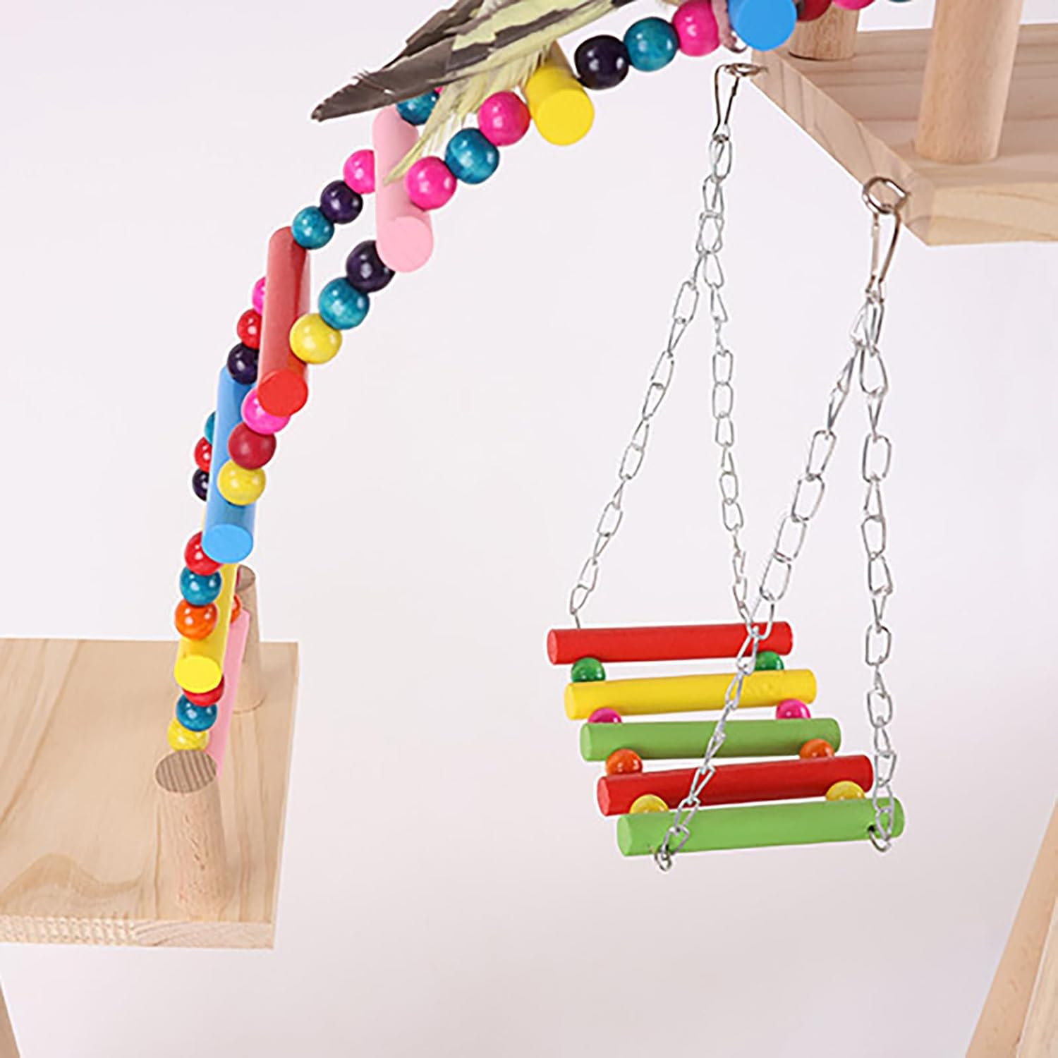 Beaufairy Bird Playground Parrot Play Stand, Parrot Playstand Wood Play Gym, with Swing Climb Natural Wood Playpen Ladder and Tray, for Parakeets, Cockatiels, Bird Cage Accessories, 46*31*70CM, F557 - 020 image number 5