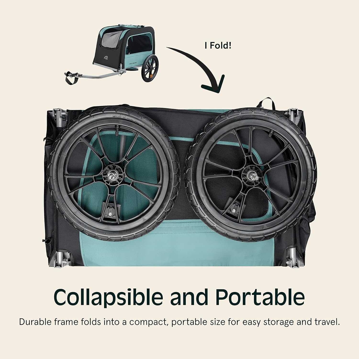 Retrospec Rover Waggin' Pet Bike Trailer - Small & Medium Sized Dogs Bicycle Carrier - Foldable Frame with 16 Inch Wheels - Non-Slip Floor & Internal Leash - Black image number 5