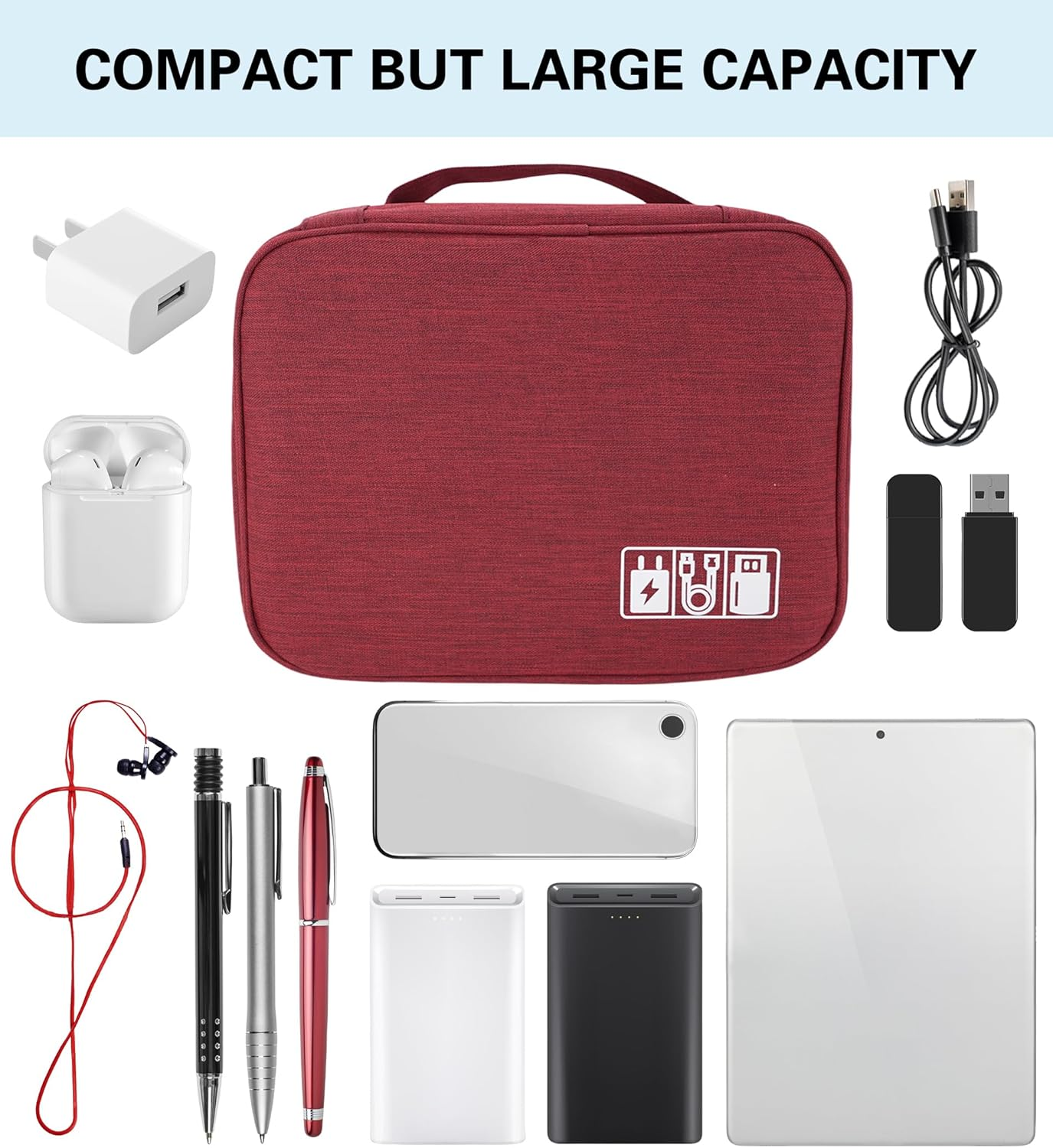 Electronics Organizer Bag, Cord Organizer Travel, Portable Tech Bag,Waterproof Cable Case, Travel Essentials for Cord/Charger/Earphone/Usb/Tablet/Electronic Accessories image number 6