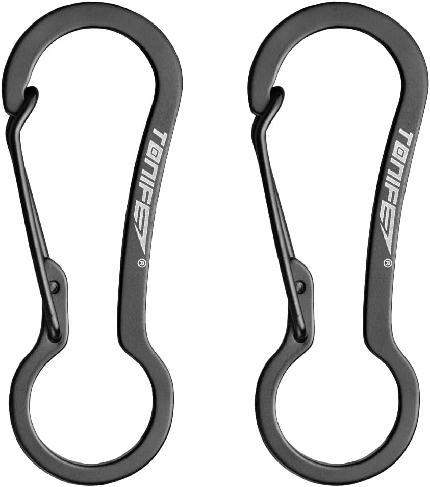 TONIFE Carabiner Clips 2 Pack, Stainless Steel Carabiners Hook for Carabiner Key Rings, Carabiner Small Snap Buckle Spring Backpack Fasteners