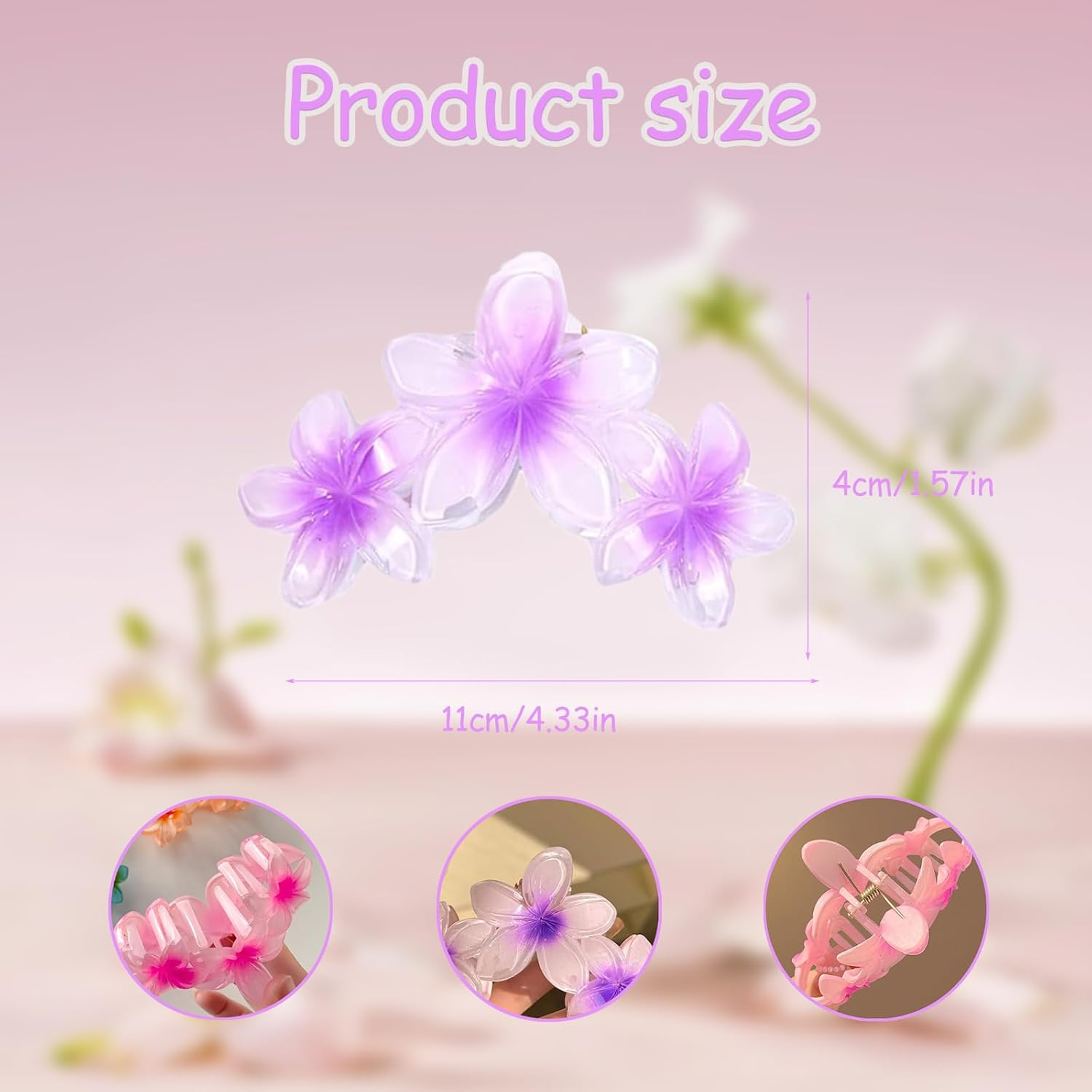 Kaizuca Pack of 4 Flower Hair Clips, Large Hawaiian Hair Clips with Strong Hold for Thick Hair, Hair Styling Accessories for Women and Girls image number 3