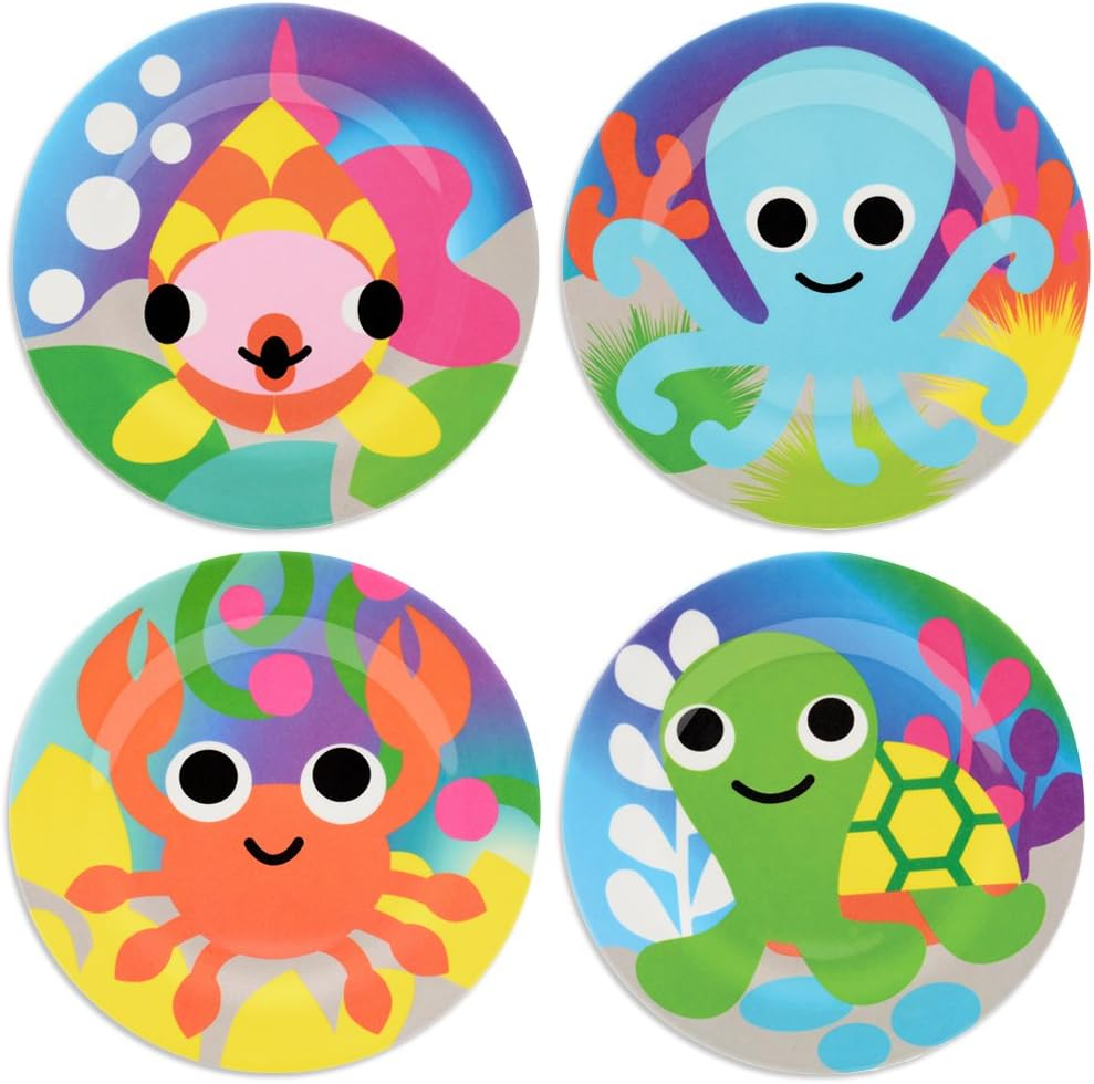 French Bull 4Pc Toddler Kids Feeding Melamine Tableware Flatware BPA Free Dishwasher Safe, Durable Plate, Cup, Bowl, Divided Tray Dinnerware Set, Juice, Farm, 4Pc Juice Cup Set (74392)