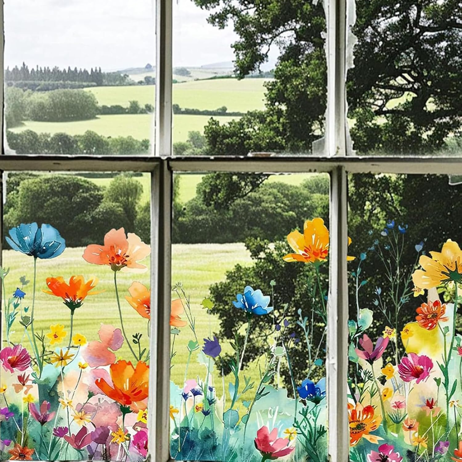 Colorful Floral Bouquet Window Sticker, Floral Pattern Window Sticker, Reusable, Removable, Double-Sided, for Home Office Decor, Flower Garden Window Stickers (C) - A image number 2