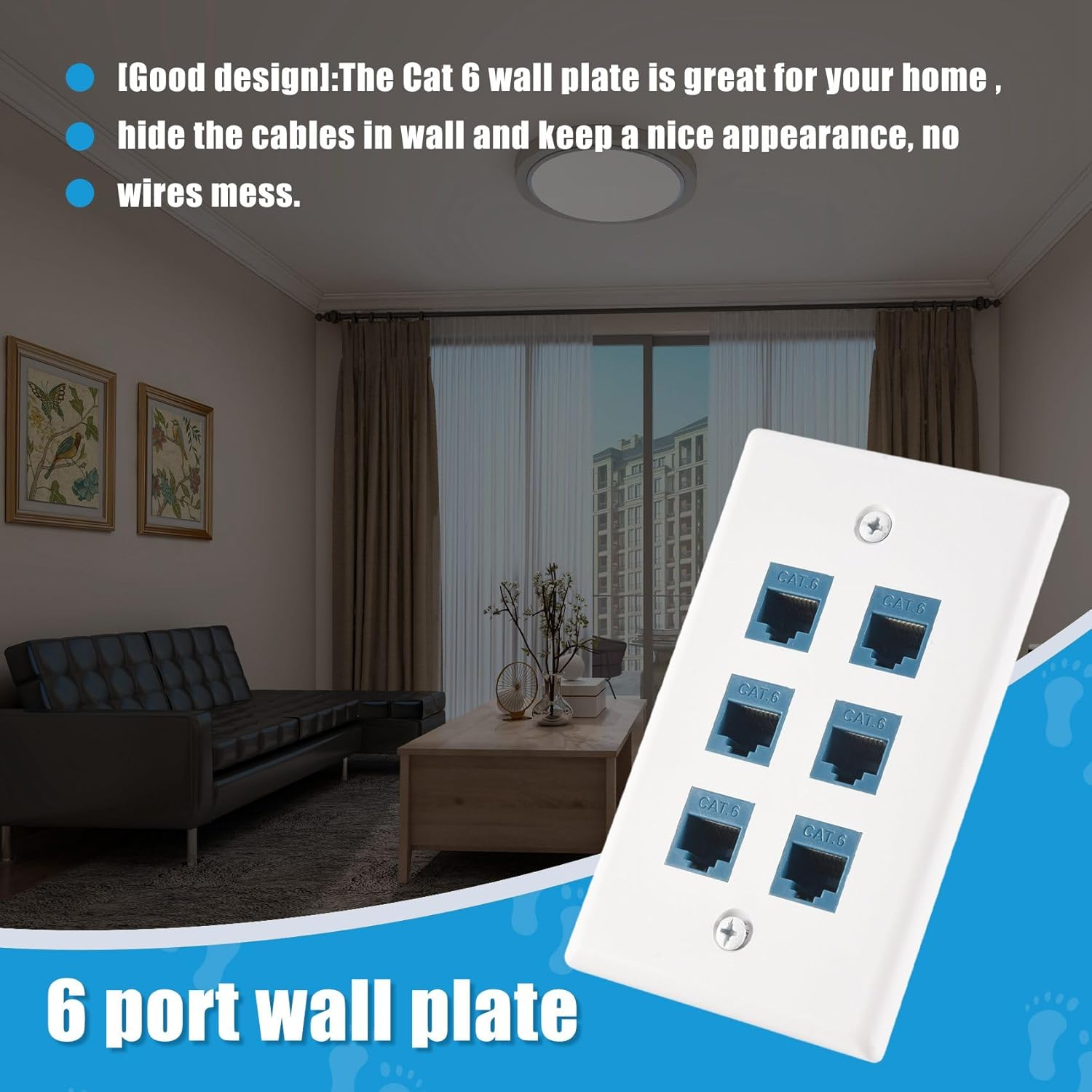 Cat 6 Ethernet Wall Plate 6 Port,Ethernet Wall Plate Female-Female Removable Compatible with Cat7/6/6E/5/5E image number 5