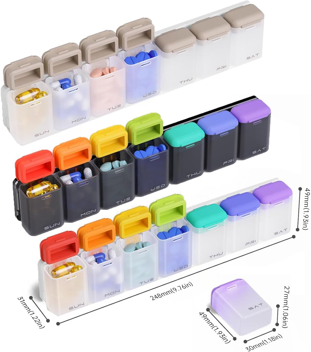 Weekly Pill Organizer with Sealed Lid, Magnetic Weekly Pill Dispenser Box for Fridge, Plastic Removable Large Capacity Pill Case for Supplement Vitamins Fish Oil Easy to Open Medicine Box (Grey) image number 2