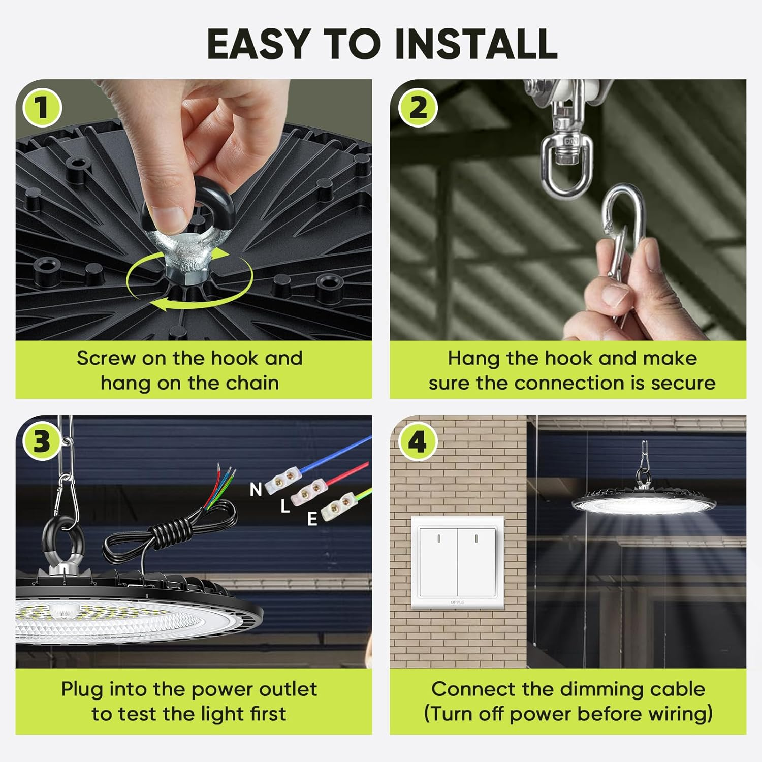 4 Piece 100W LED Garage Lighting, 15000LM Ceiling Light Garage, 6000K Cool White Outdoor LED Floodlight, IP65 Waterproof UFO Lamp Workshop for Factories, Warehouse, Workshop image number 6